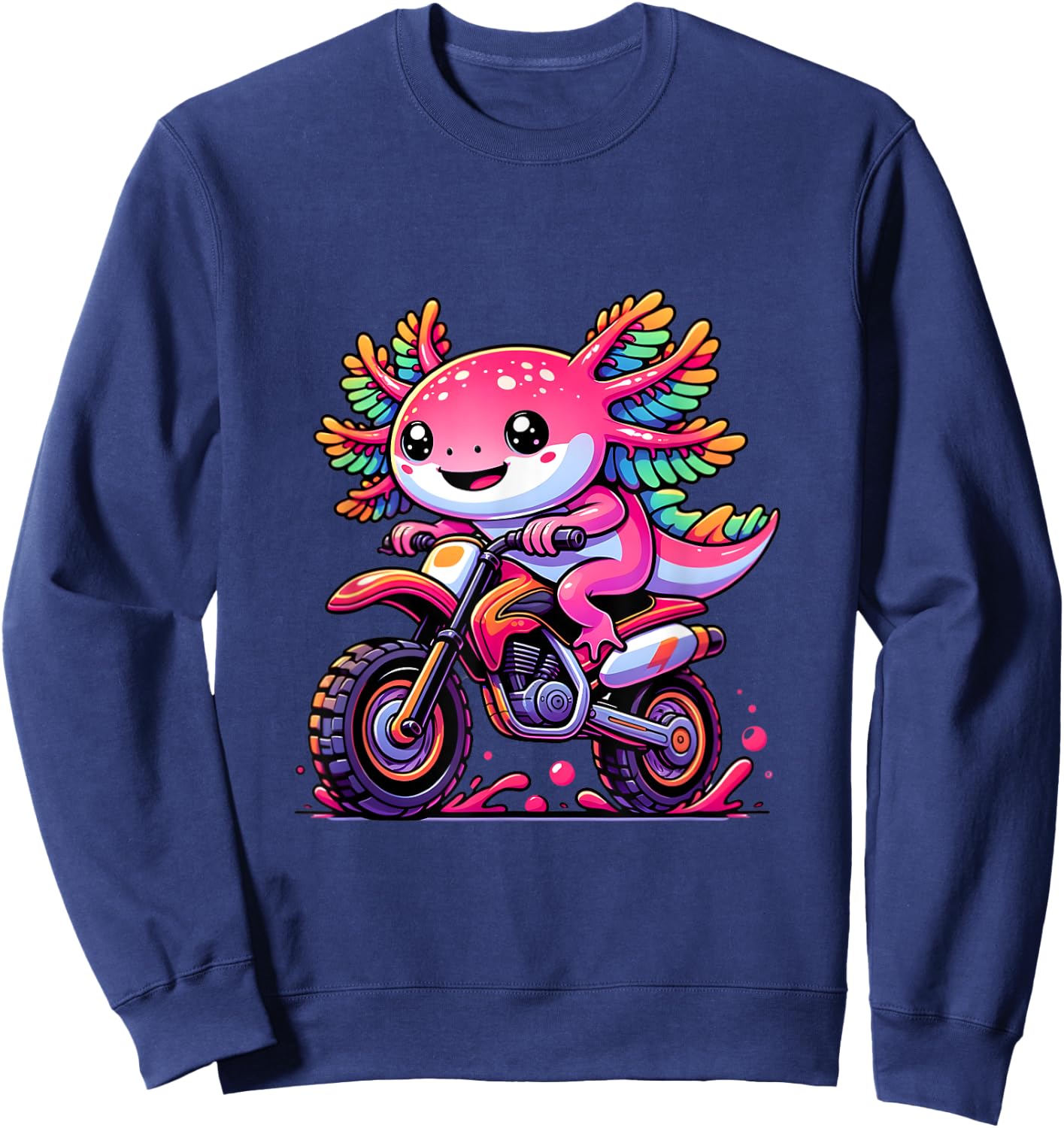 Axolotl Motocross Dirt Bike Cute Axolotl Lover Kids Boys Sweatshirt - Sweatshirt | Navy