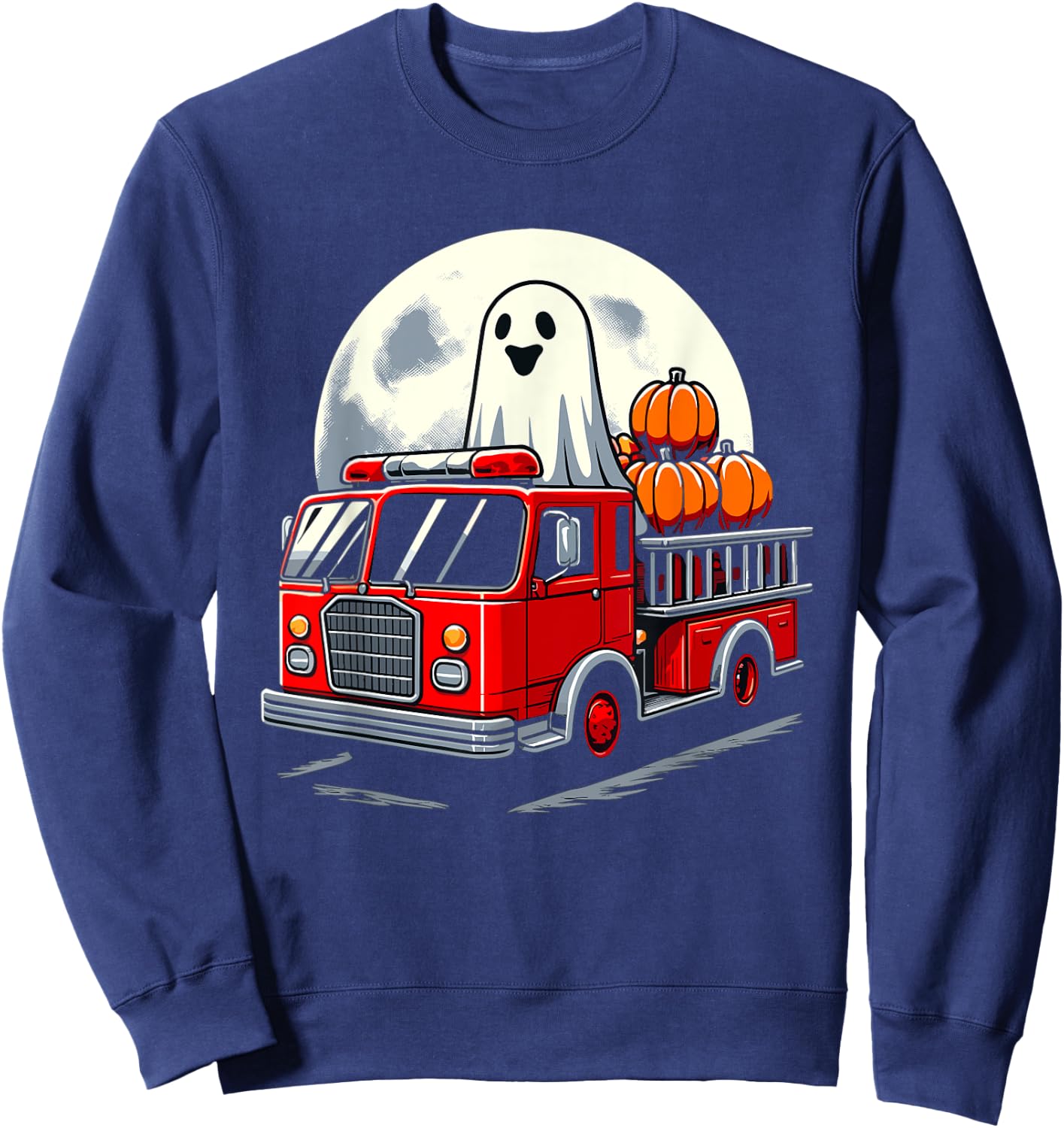 Halloween Ghost Firetruck Funny Pumpkins For Kids Sweatshirt - Sweatshirt | Navy
