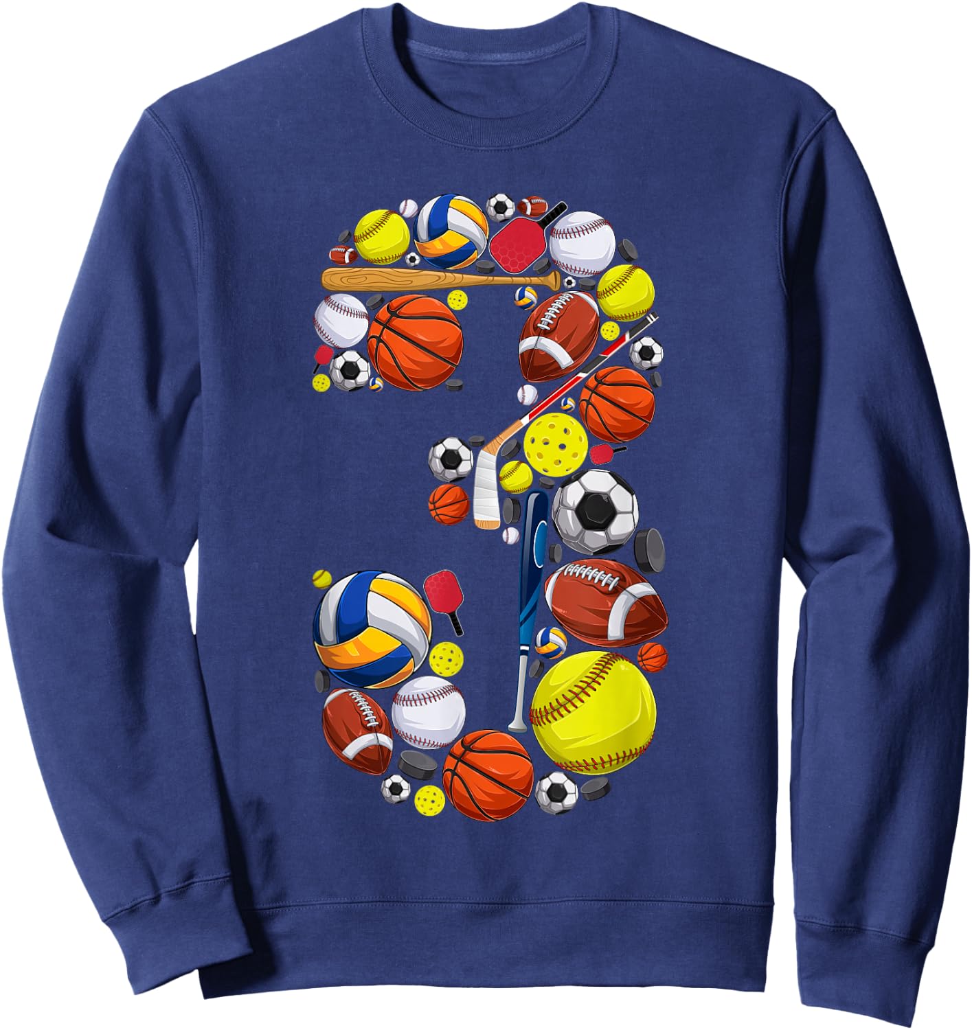 3 Years Old Sports Baller 3rd Birthday Party Boys Kids Sweatshirt - Sweatshirt | Navy