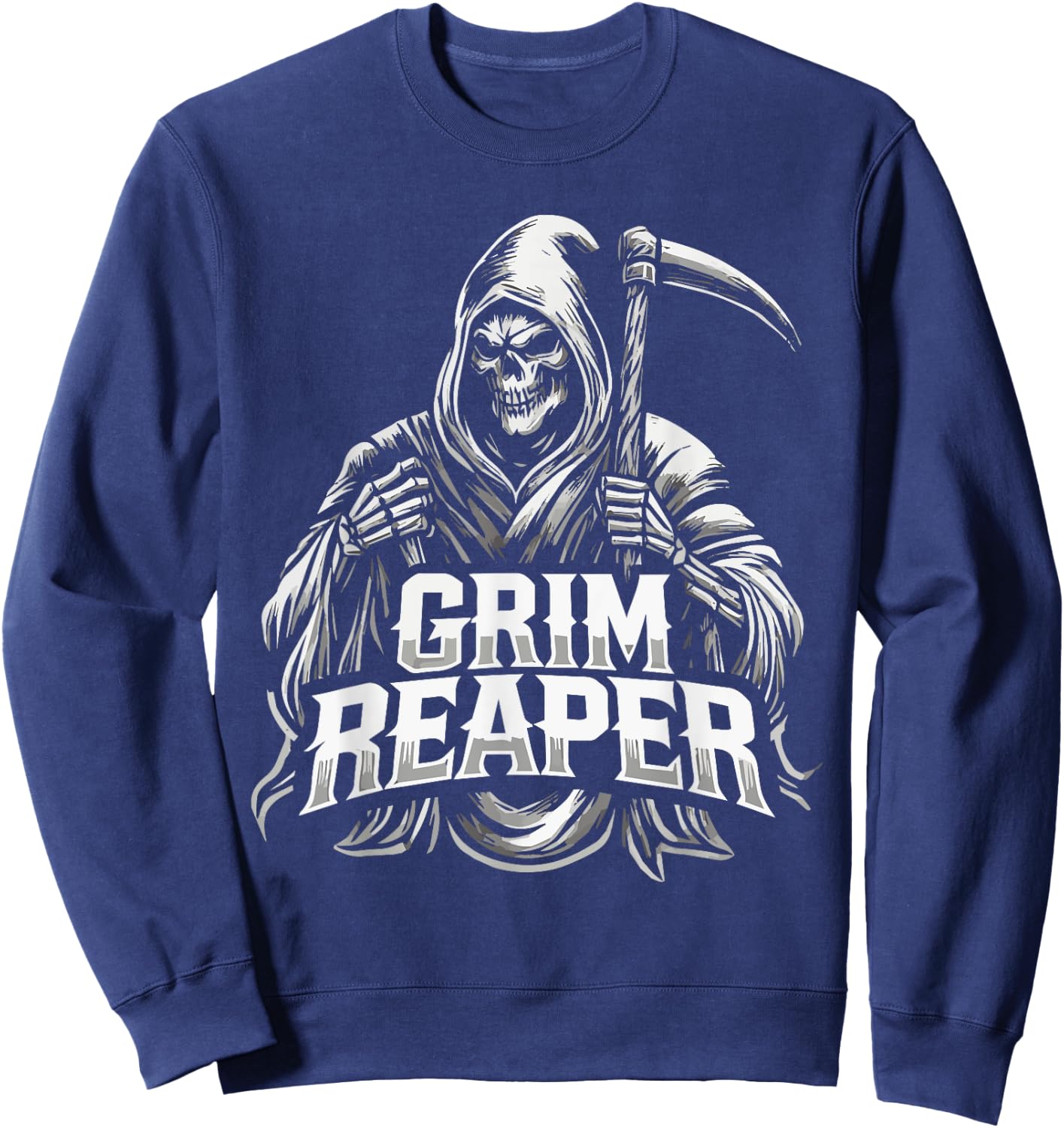 Grim Reaper Hooded Skeleton Scythe Design Sweatshirt - Sweatshirt | Navy