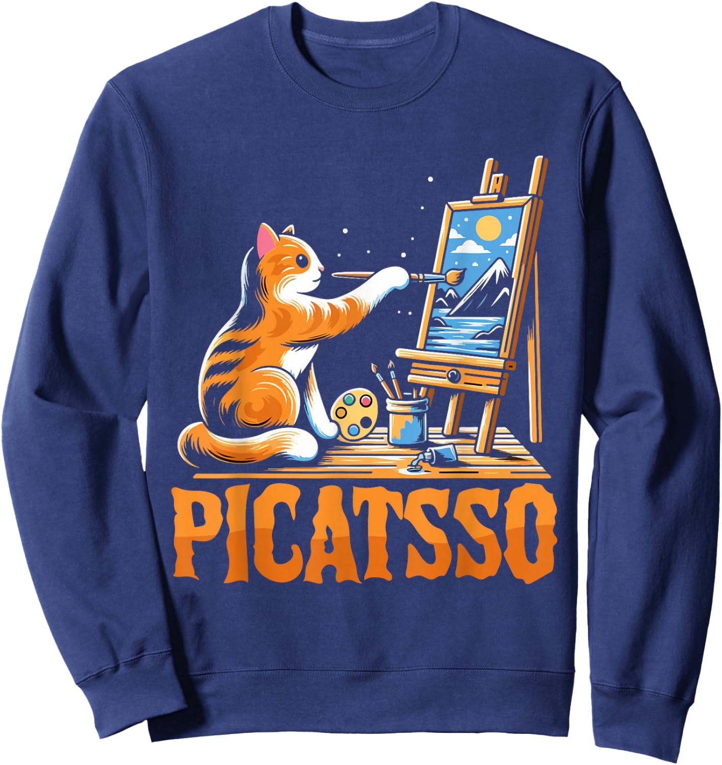 Funny Art Teacher Appreciation Gift - Picatsso - Cat Lover Sweatshirt - Sweatshirt | Navy