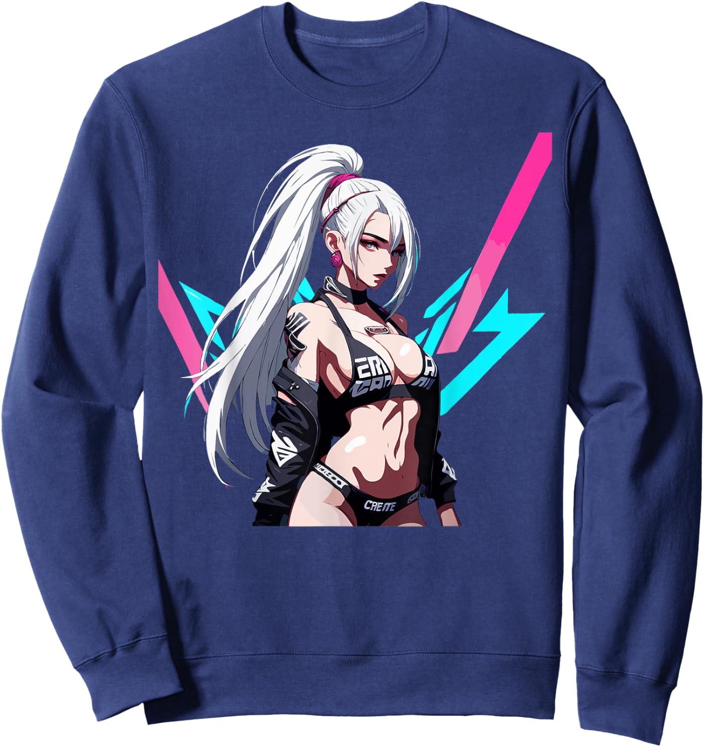 Sexy Waifu Otaku Anime Cyberpunk Girl Japanese Sweatshirt - Sweatshirt | Navy