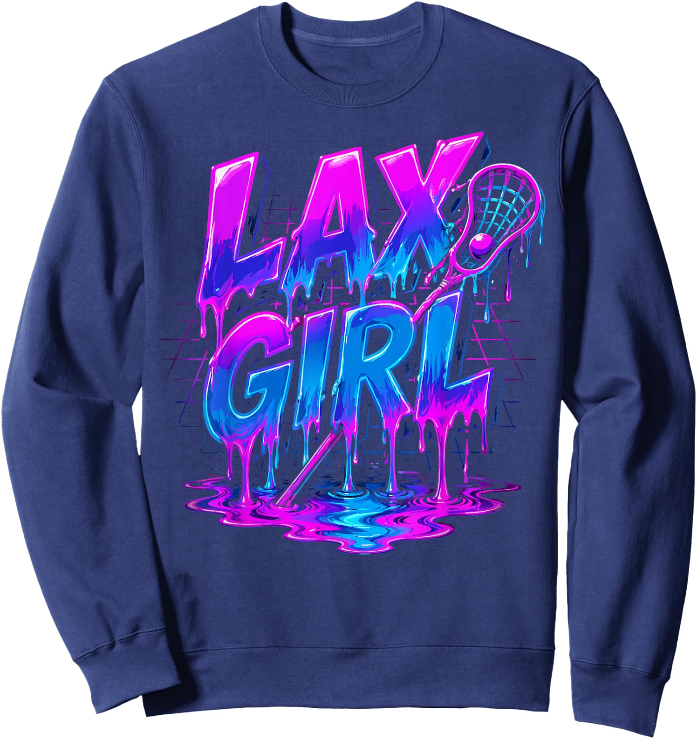 Lax Girl Lacrosse Ice Cream Funny Drip Sweatshirt - Sweatshirt | Navy