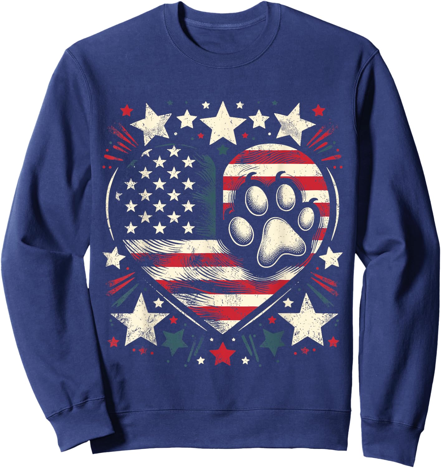 American Flag Patriotic Dog and Cat Paw 4th of July Sweatshirt - Sweatshirt | Navy
