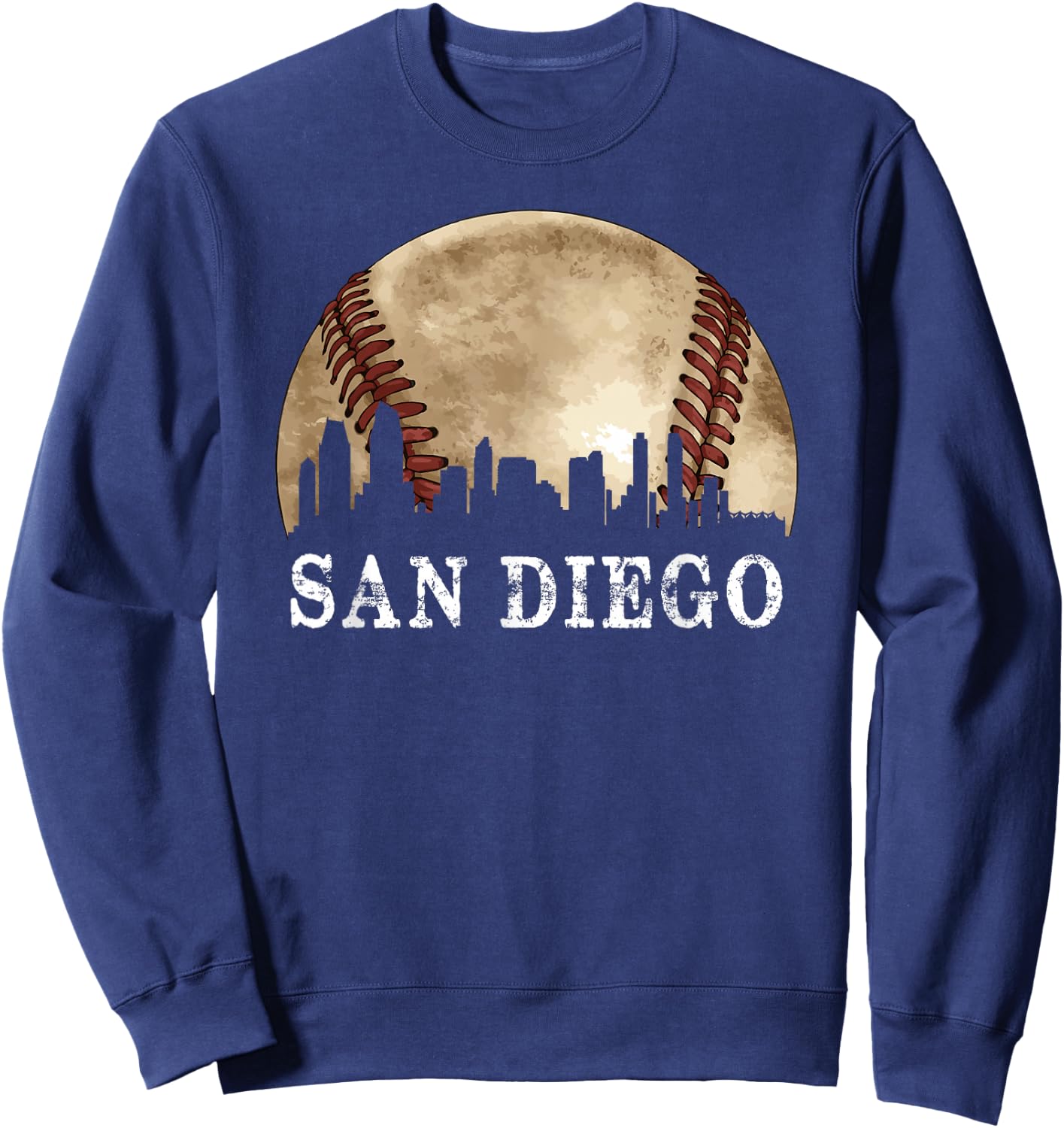 San Diego Skyline City Vintage Baseball Lover Sweatshirt - Sweatshirt | Navy