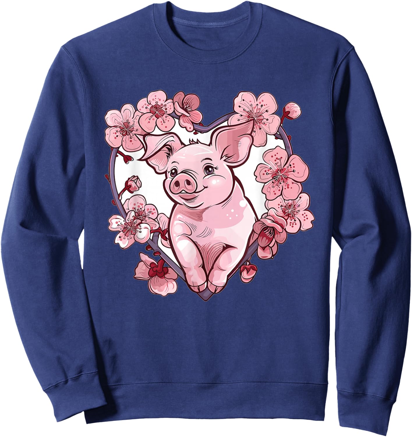 Cute Pig With Flowers I Pig Sweatshirt - Sweatshirt | Navy