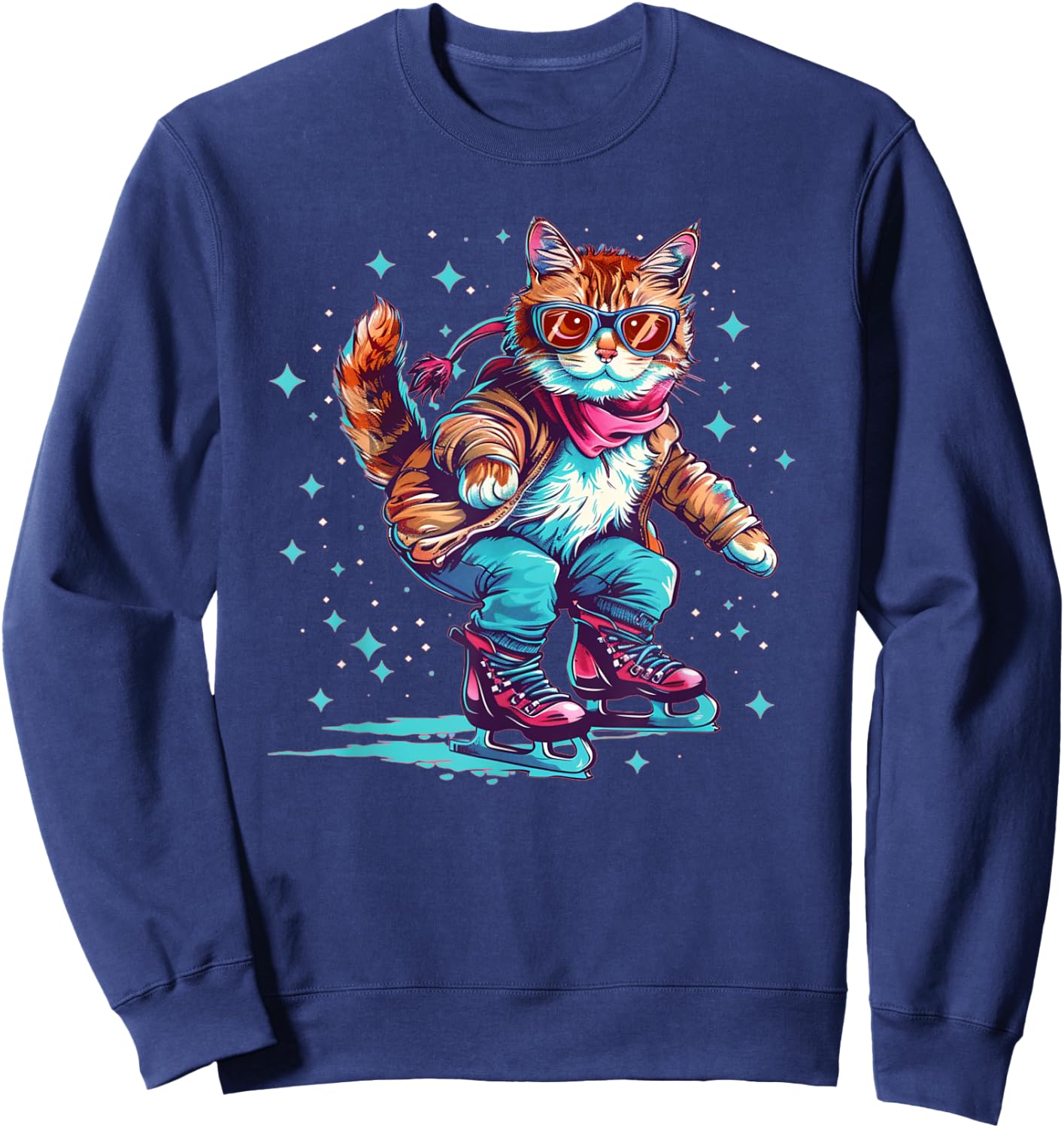 Funny ice skating Cat with Shoes Outfit for Winter Sweatshirt - Sweatshirt | Navy