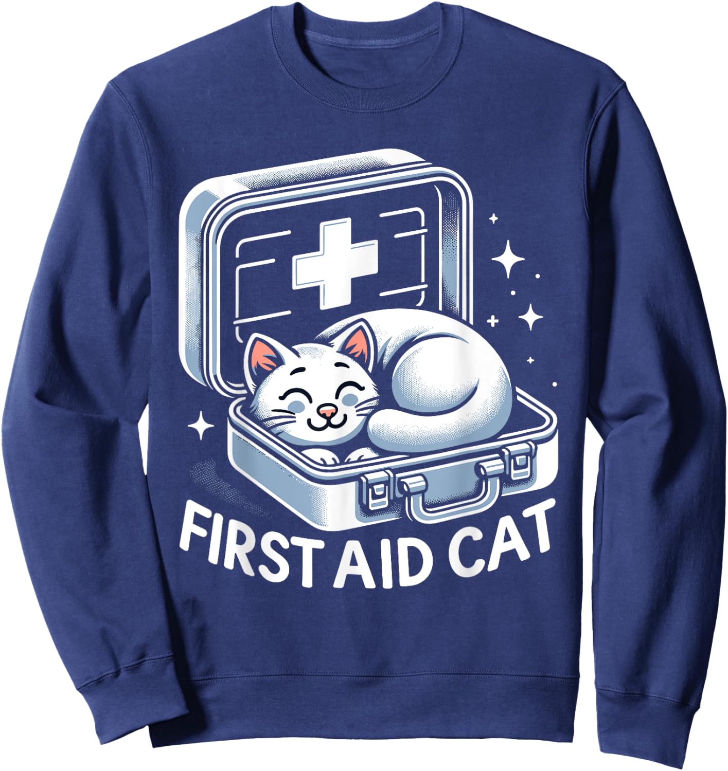 First Aid Cat Pun Nurse Doctor Healthcare Novelty Funny Cat Women Kids Sweatshirt - Sweatshirt | Navy