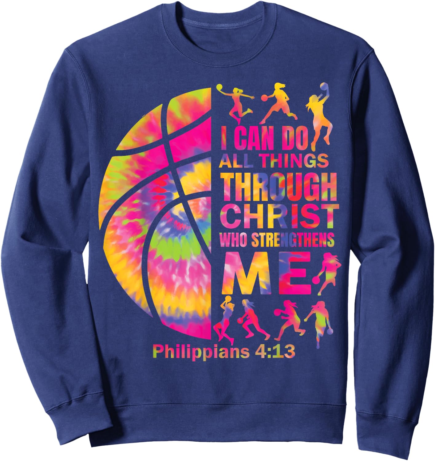 Girls Christian Basketball Women Teen Kid Christ Bible Verse Sweatshirt - Sweatshirt | Navy