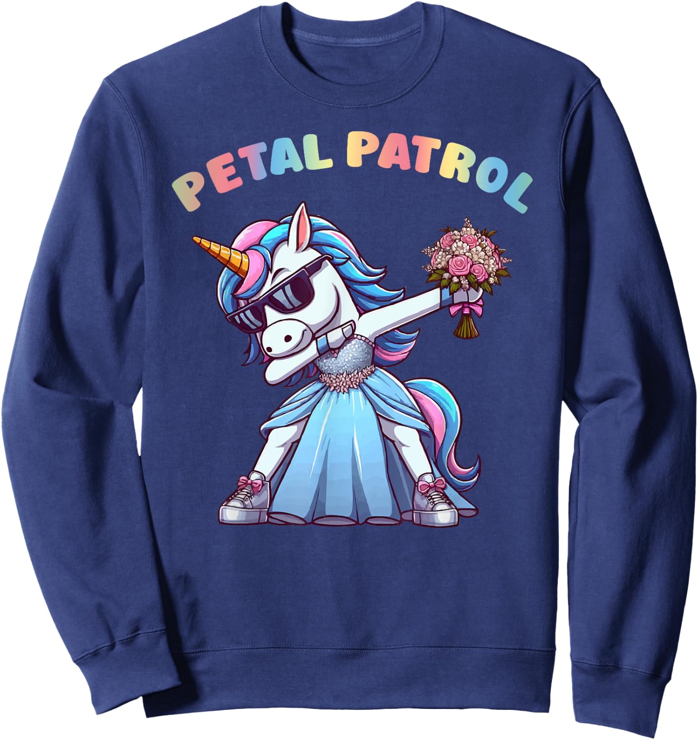 Wedding Petal Patrol Flower Girl Unicorn Bridesmaid Sweatshirt - Sweatshirt | Navy