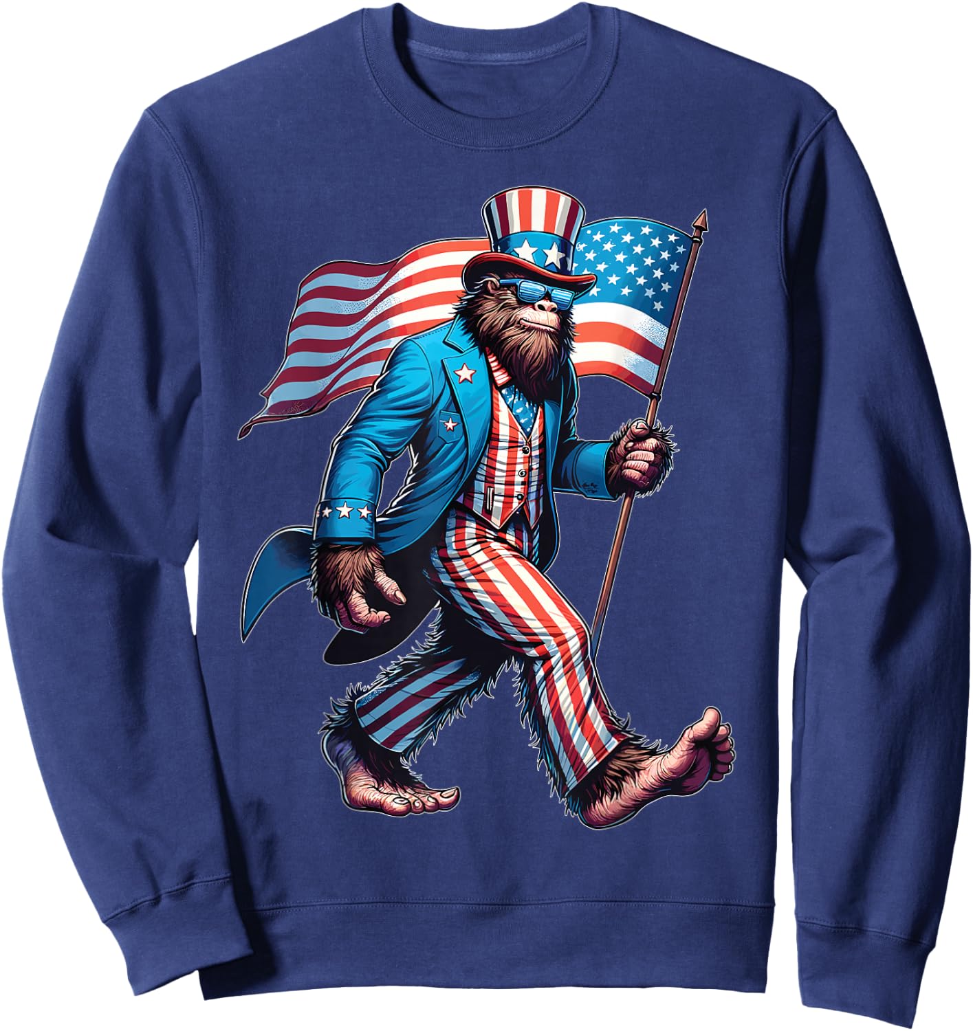 4th Of July Bigfoot Sasquatch Patriotic American Flag Sweatshirt - Sweatshirt | Navy