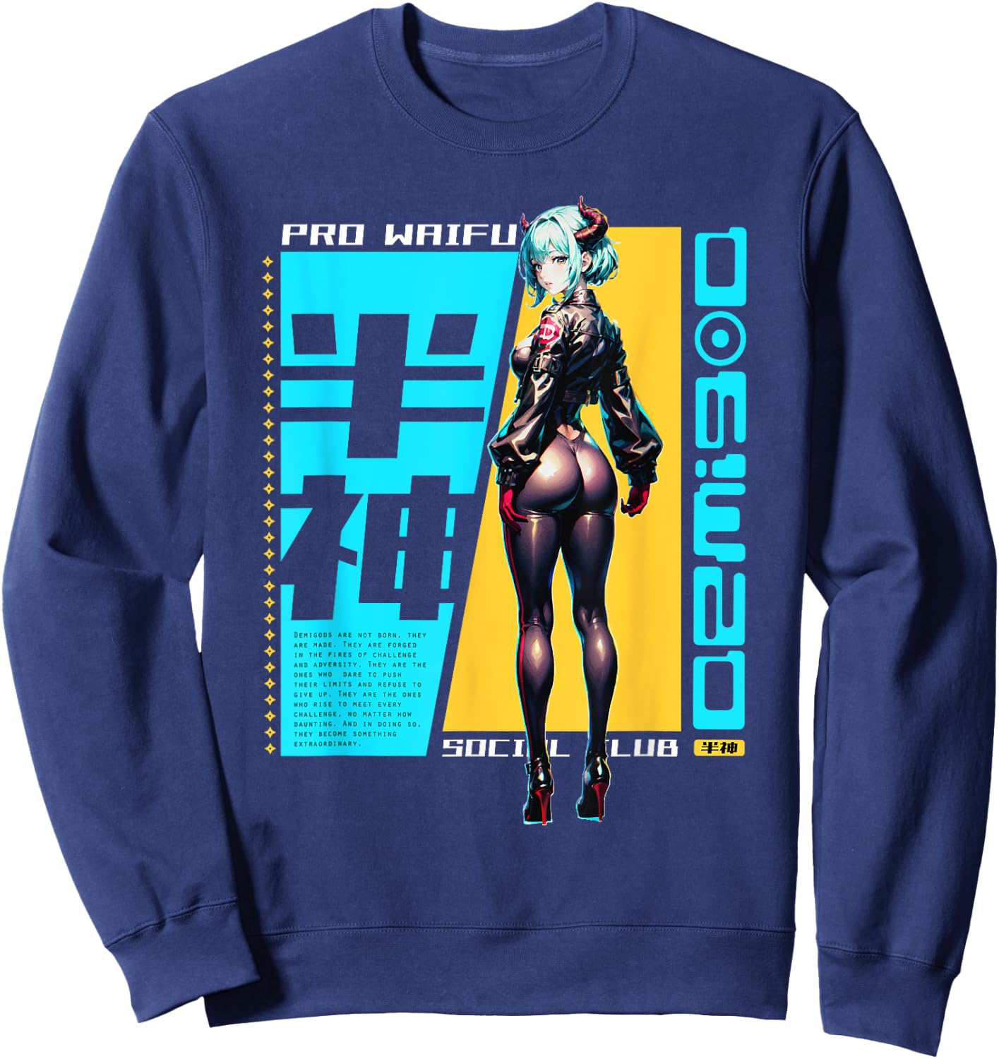 Edgy Anime Demigod Girl Otaku Devil Waifu Futurism Japanese Sweatshirt - Sweatshirt | Navy