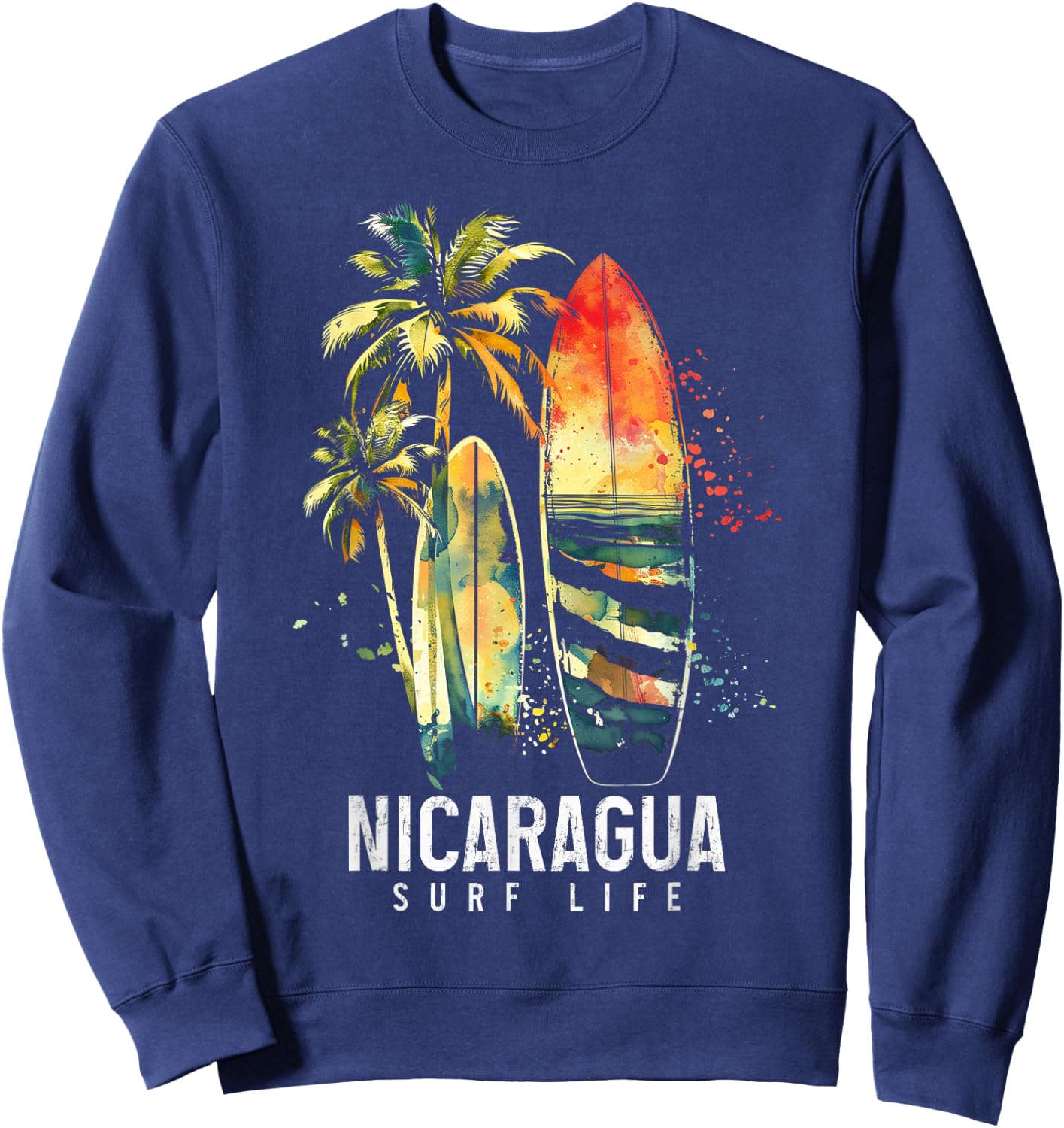 Nicaragua Nica Surf Vintage Surfing Surfer Sweatshirt - Sweatshirt | Navy