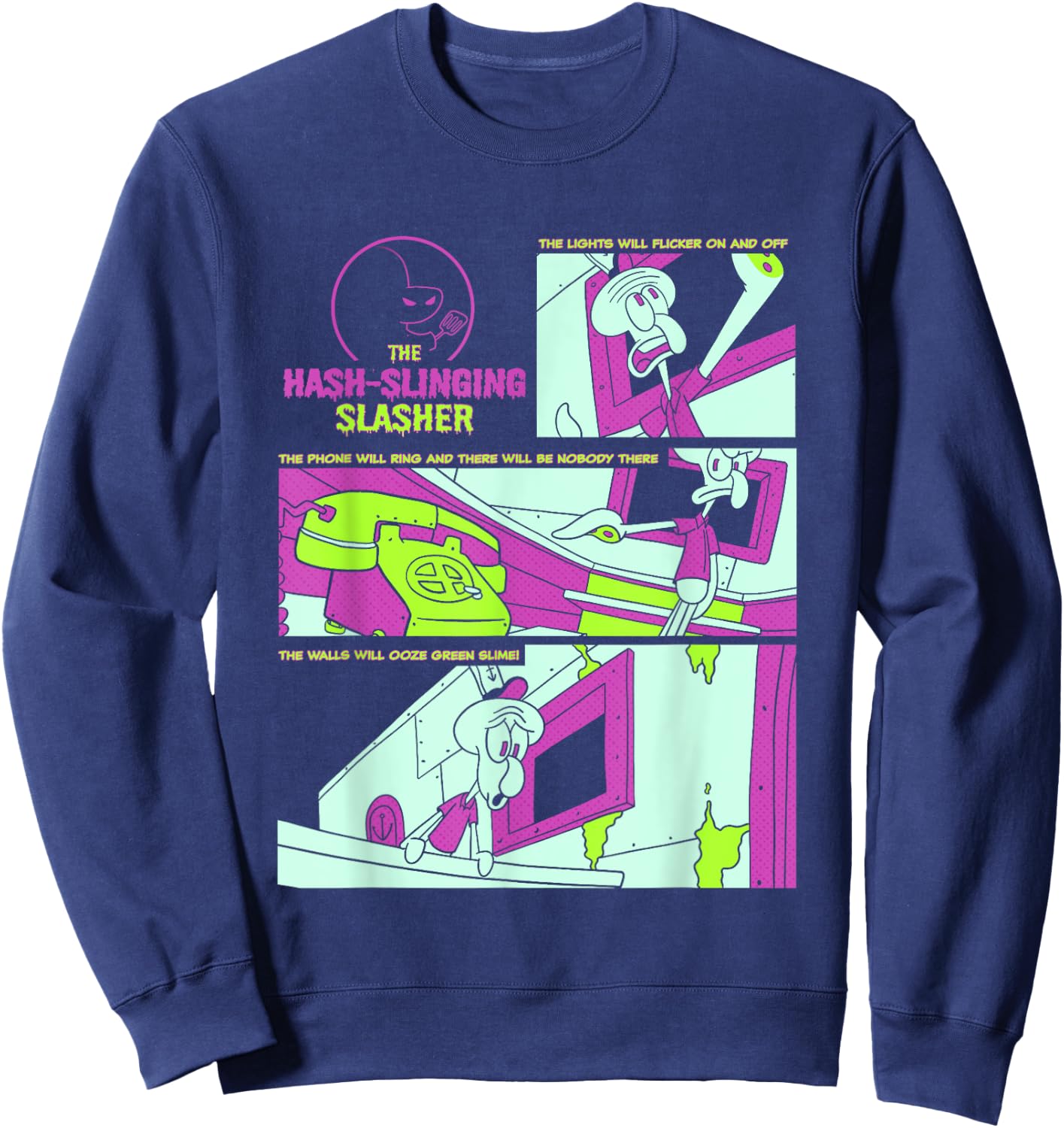 SpongeBob SquarePants The Hash-Slinging Slasher Signs Panels Sweatshirt - Sweatshirt | Navy