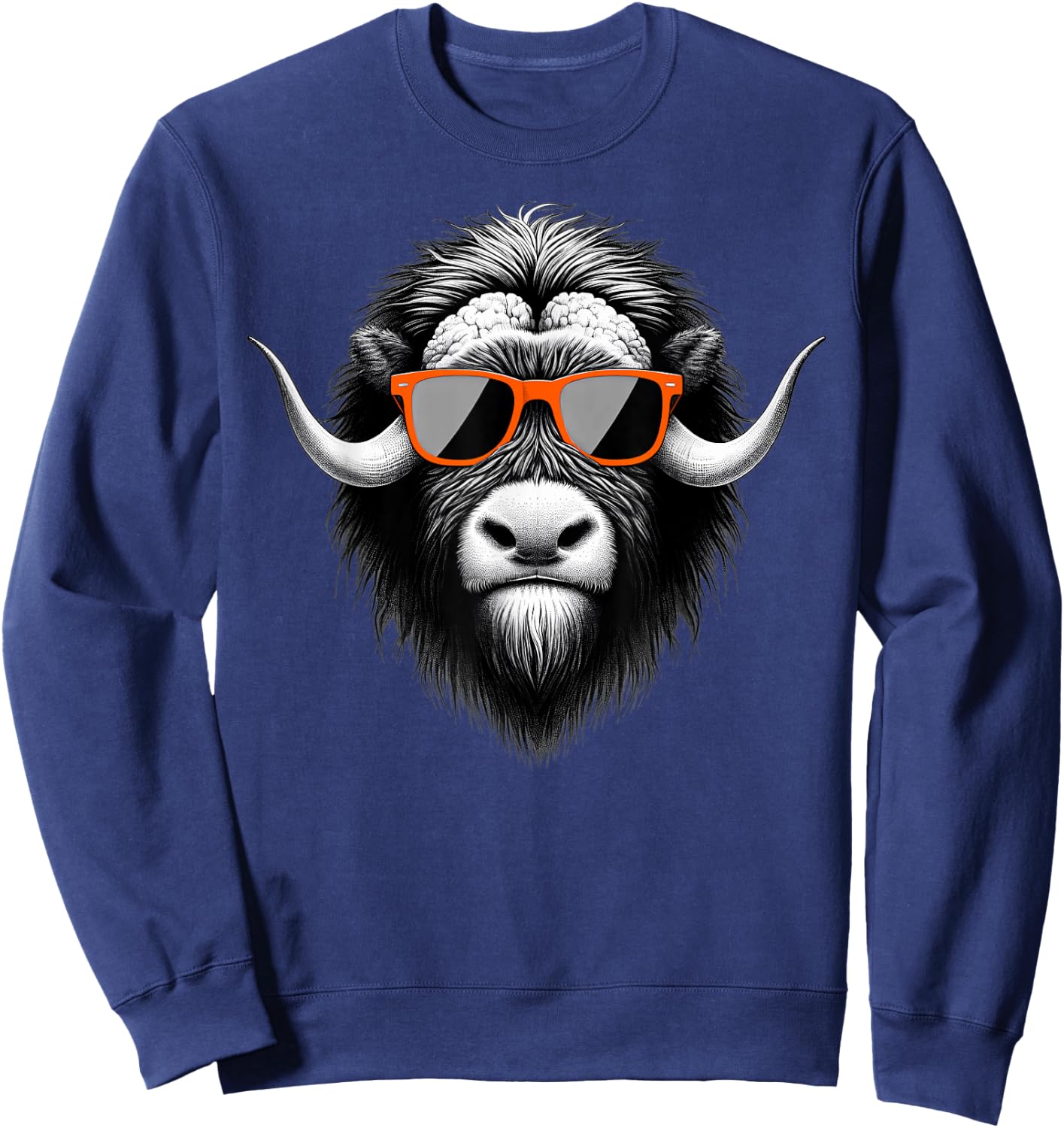 Cool Musk Ox Wearing Sunglasses Graphic Art Sweatshirt - Sweatshirt | Navy