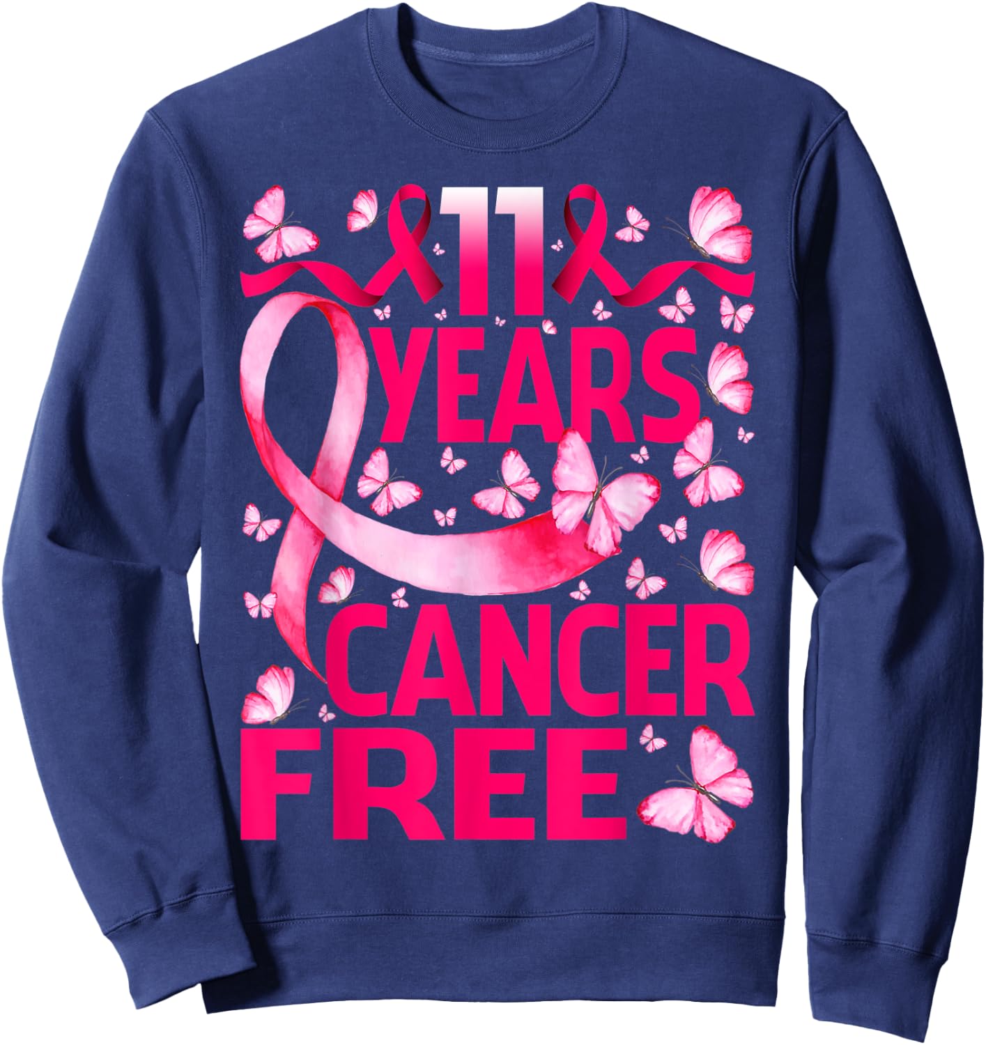 11 Years Breast Cancer Free Survivor Butterfly Sweatshirt - Sweatshirt | Navy