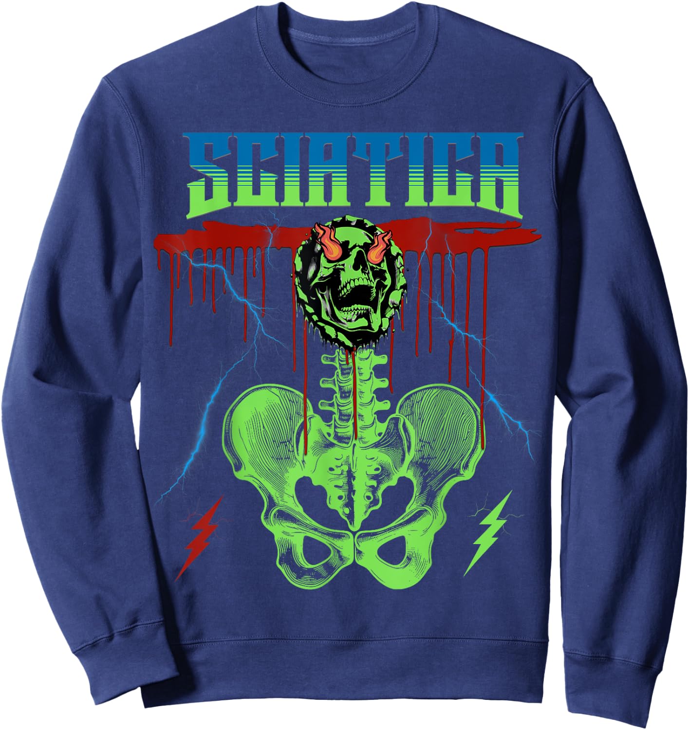 Sciatica Rock Music Band Concert Punk Skull Rocker Sweatshirt - Sweatshirt | Navy