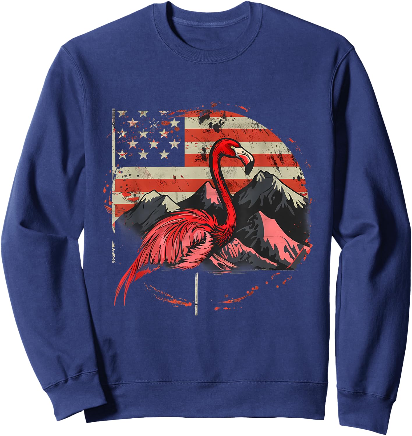 4th Of July American Flag Flamingo Fourth Of July USA Sweatshirt - Sweatshirt | Navy