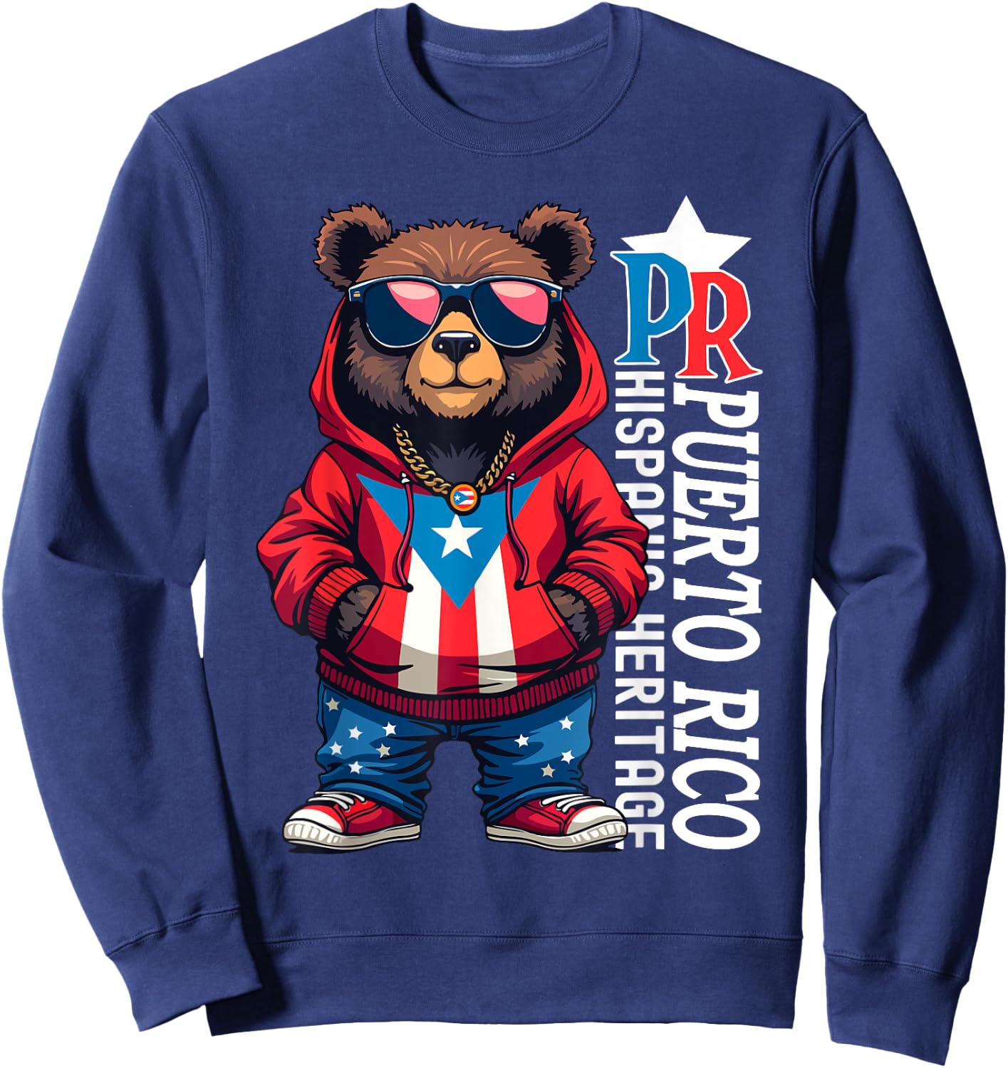 Cute Teddy Bear Puerto Rico Flag Boricua Puerto Rican Kids Sweatshirt - Sweatshirt | Navy