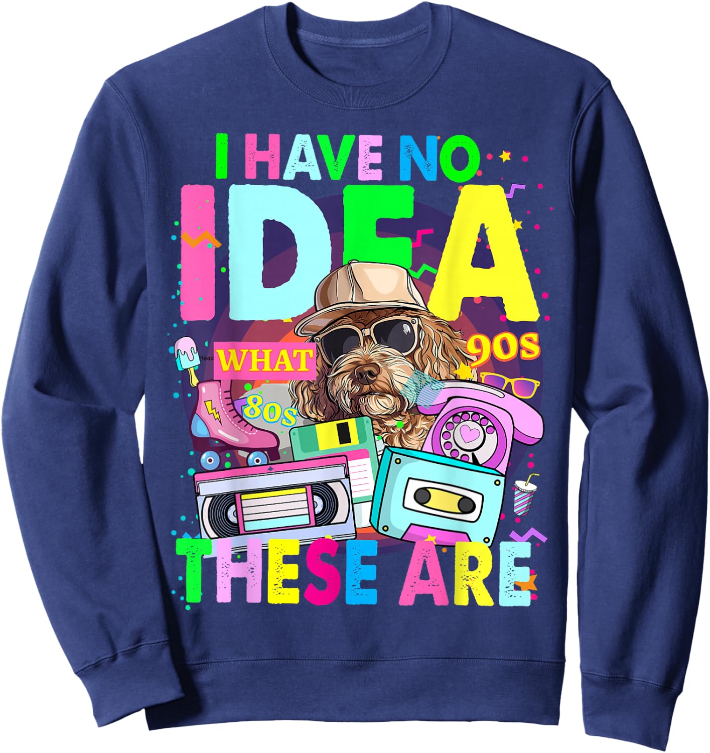 1980s Decade Outfit Idea for Kids & Novelty Girls 90s Themed Sweatshirt - Sweatshirt | Navy