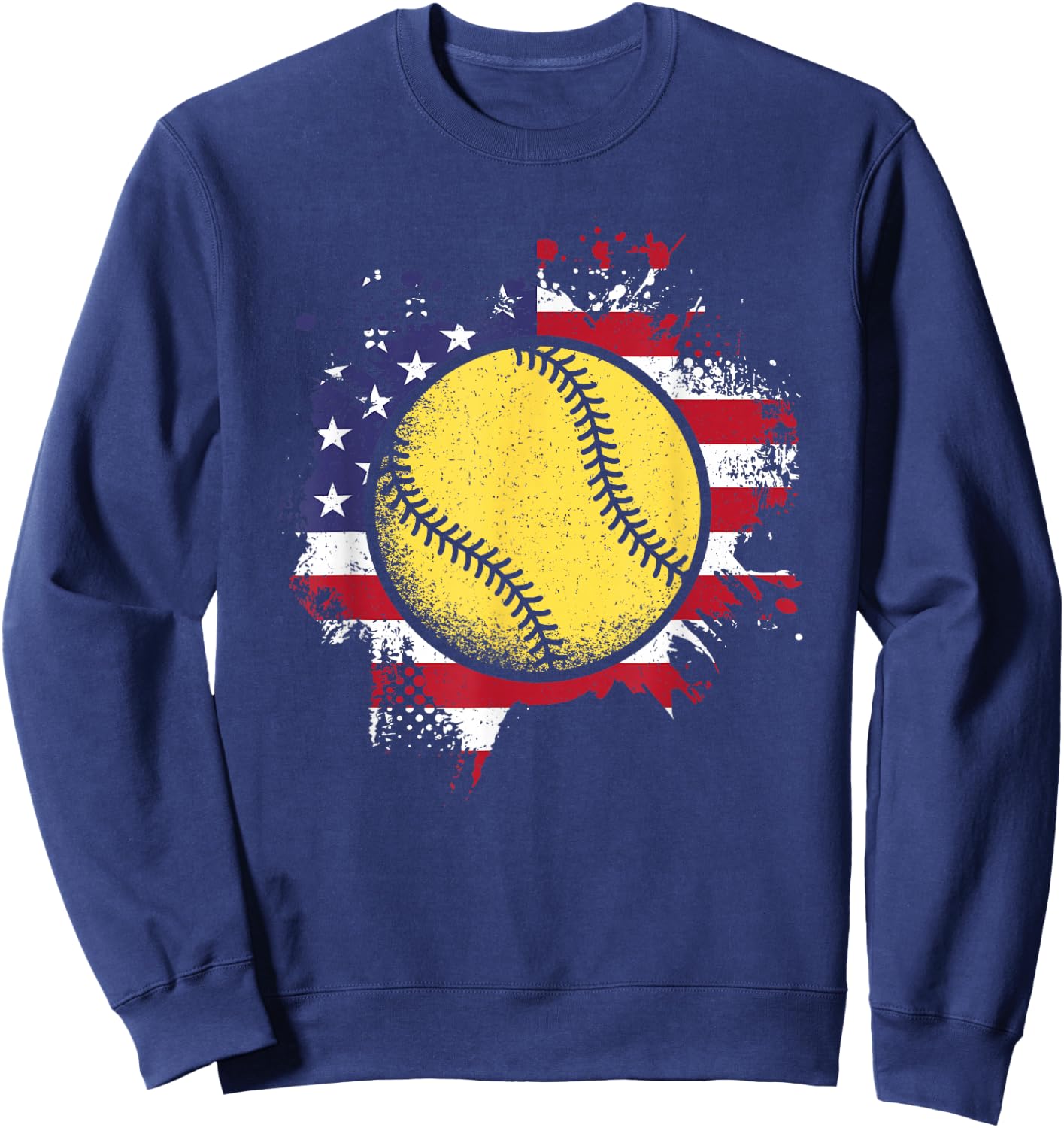 Softball American Flag Vintage Softball Lover Men Women Kids Sweatshirt - Sweatshirt | Navy