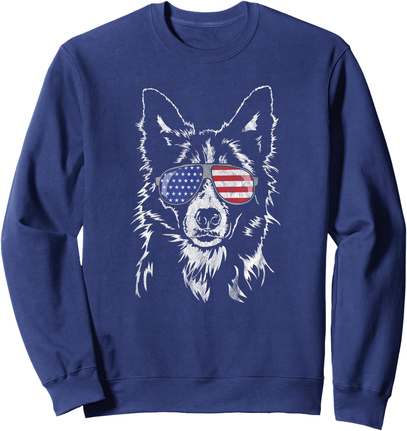 Funny Proud Border Collie American Flag sunglasses gift dog Sweatshirt - Sweatshirt | Navy