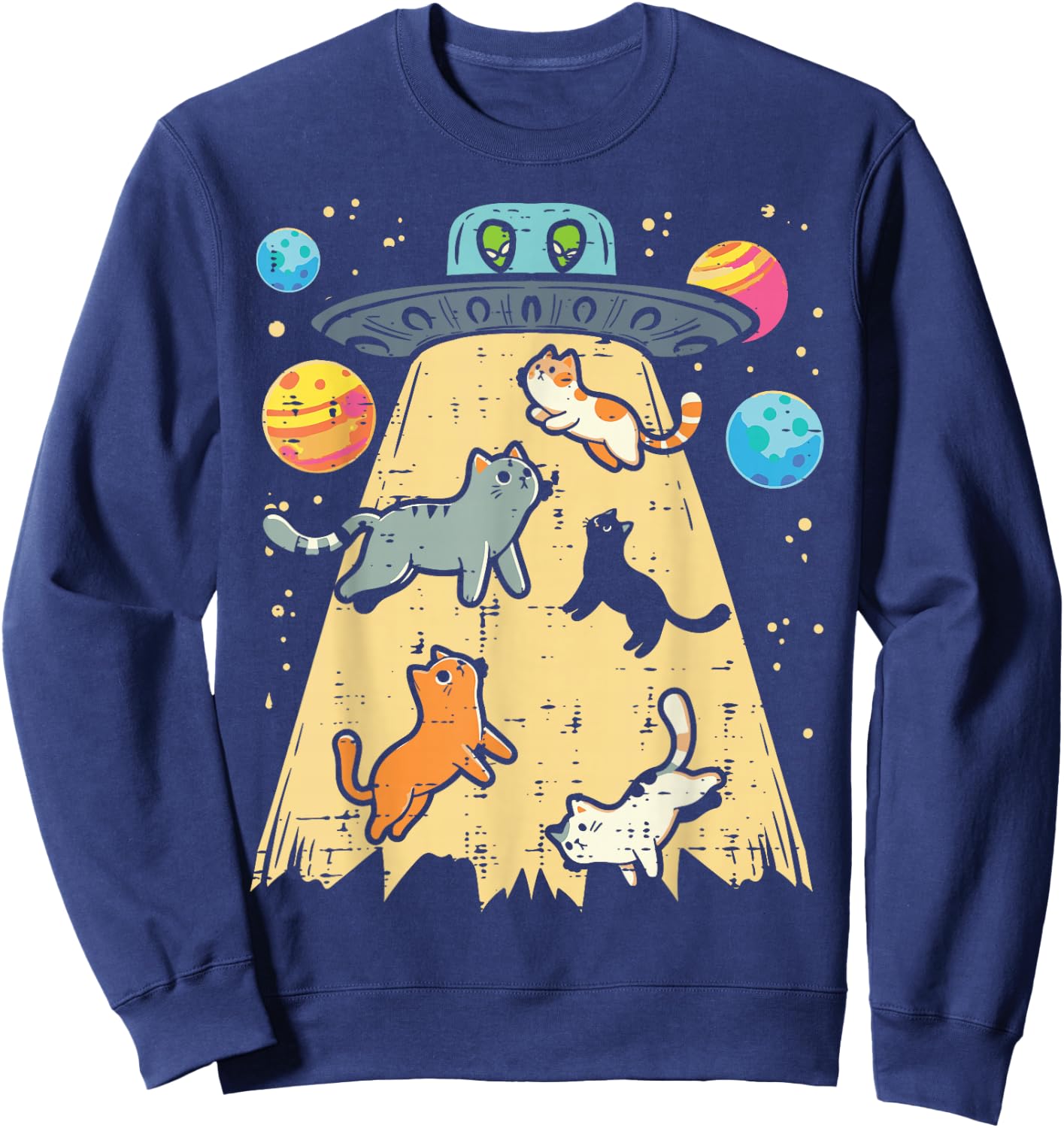 Alien Abduction Cats UFO Flying Saucer Space Women Girls Kid Sweatshirt - Sweatshirt | Navy
