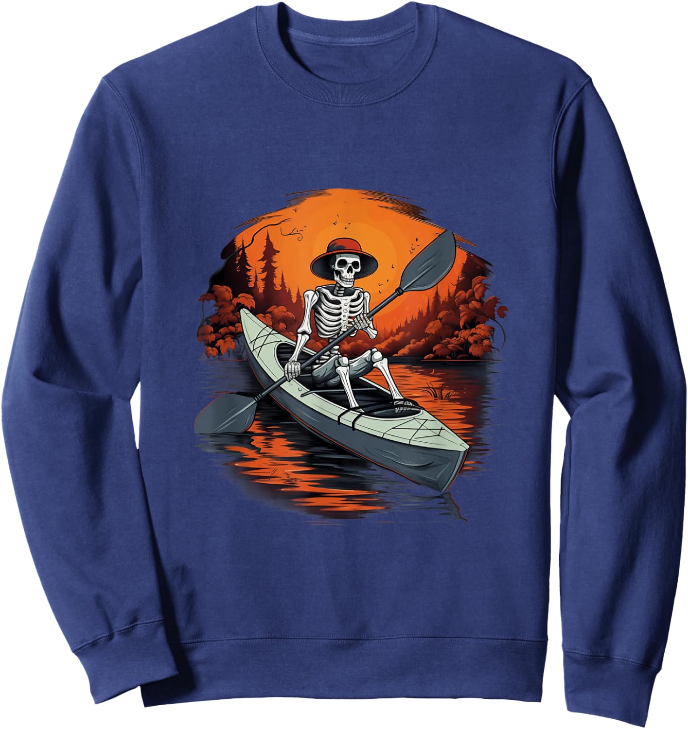 Canoe Skeleton Funny Kayaking Canoeing Halloween Kayaker Sweatshirt - Sweatshirt | Navy