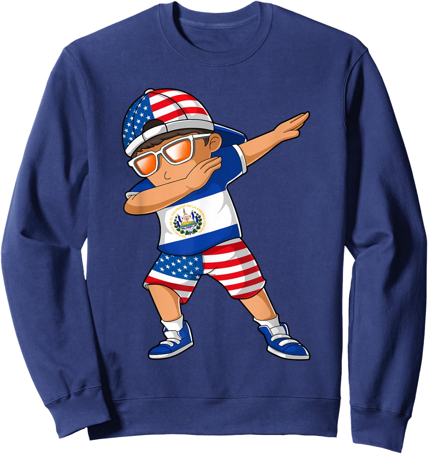 Half American Half Salvadoran Boy Kid El Salvador Flag Sweatshirt - Sweatshirt | Navy