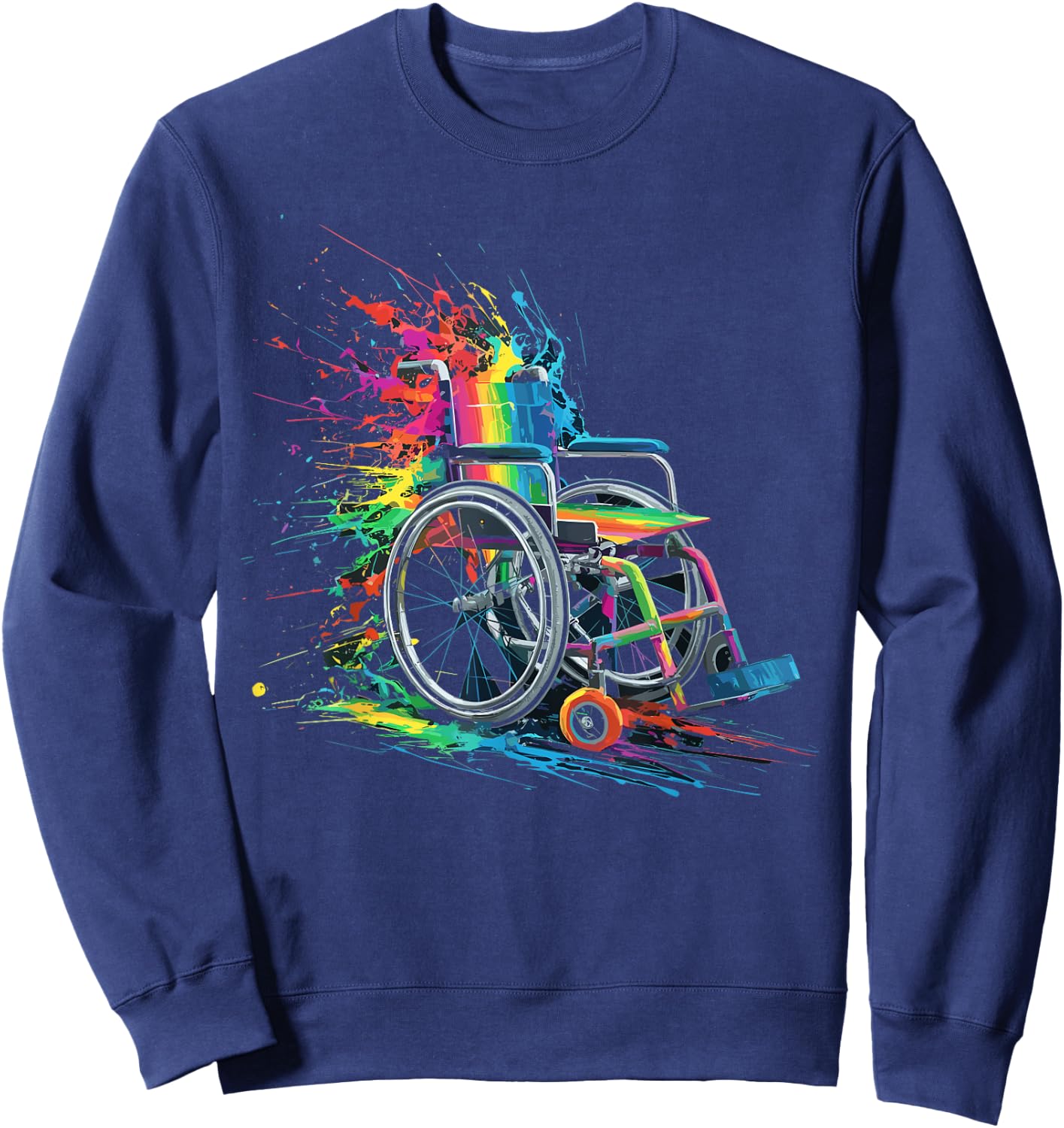 Colorful Paint Splash Wheelchair Art Graphic Sweatshirt - Sweatshirt | Navy