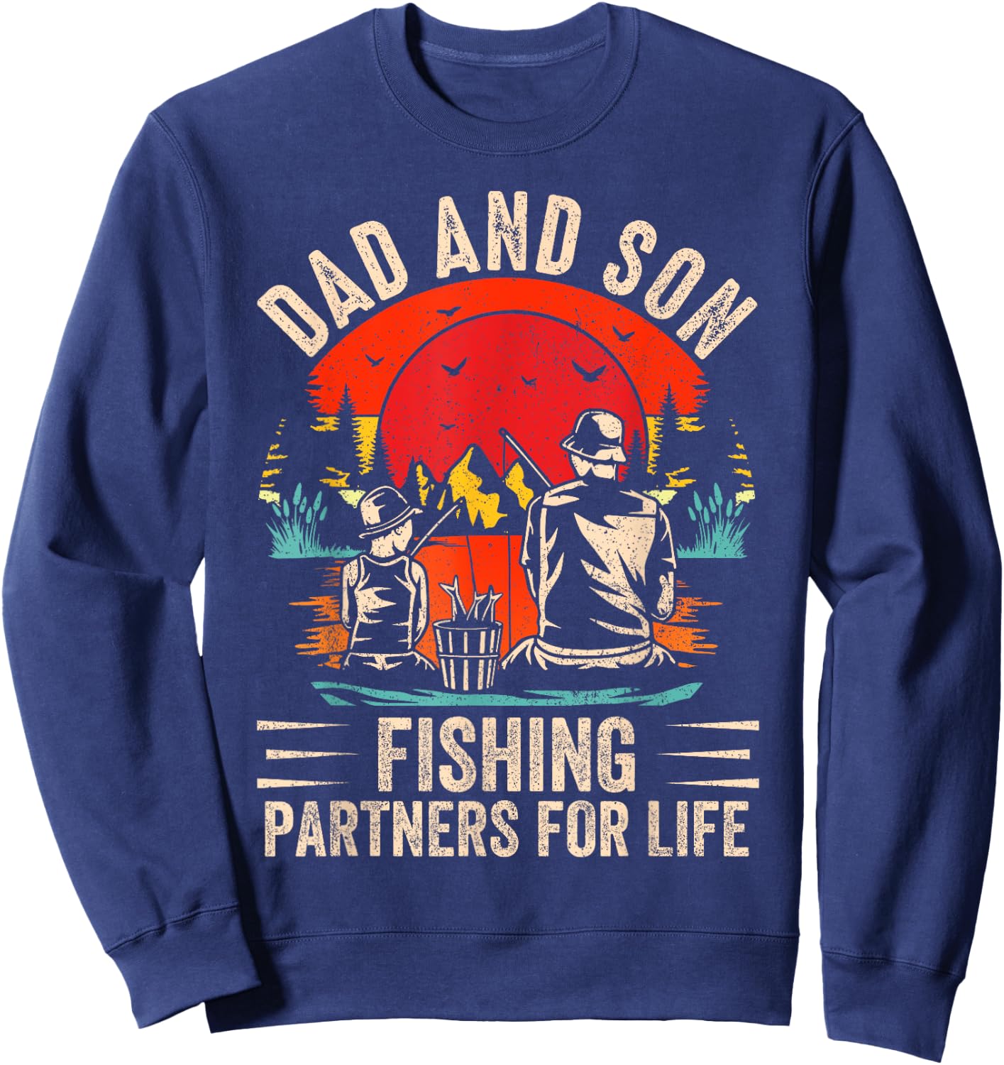 Dad & Son Fishing Partners For Life Retro Matching Dad Sweatshirt - Sweatshirt | Navy