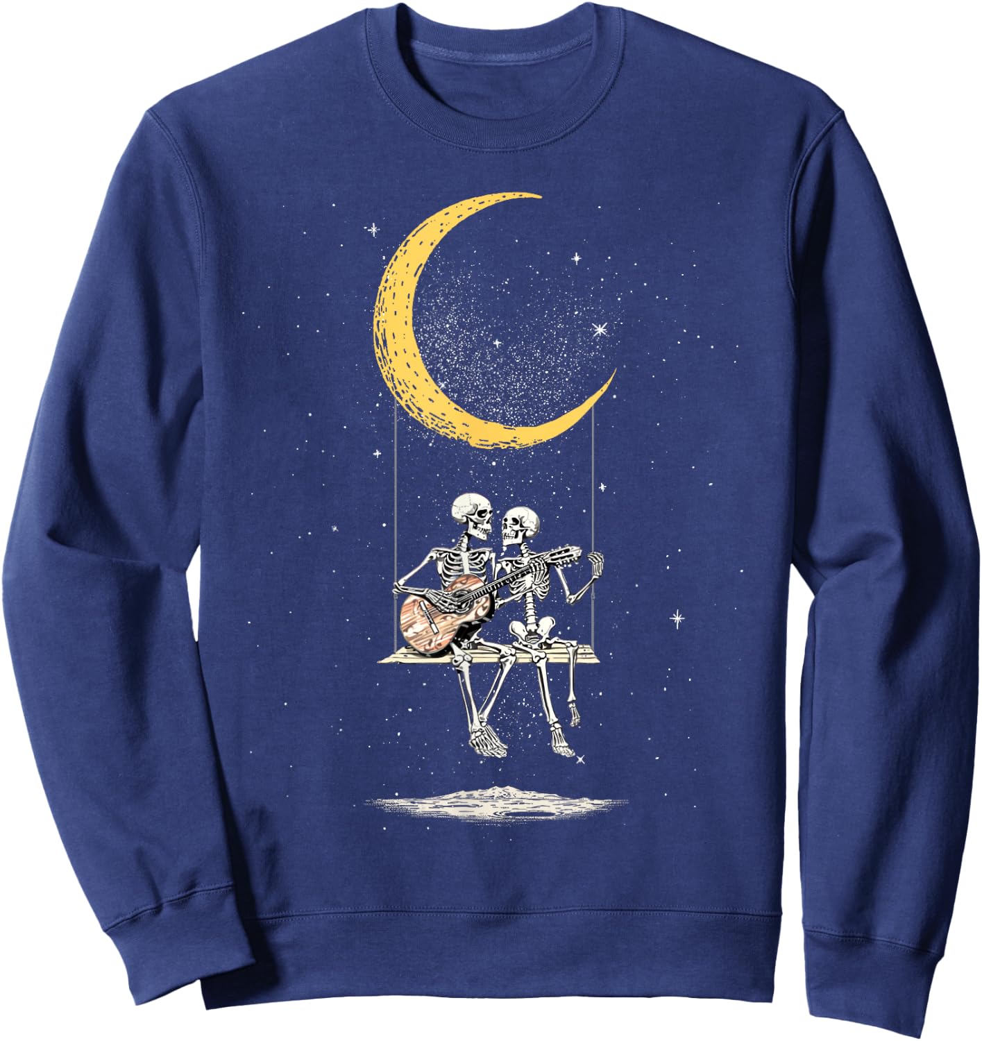 Skeleton Couple Matching Moon Swing Guitar Lover Halloween Sweatshirt - Sweatshirt | Navy