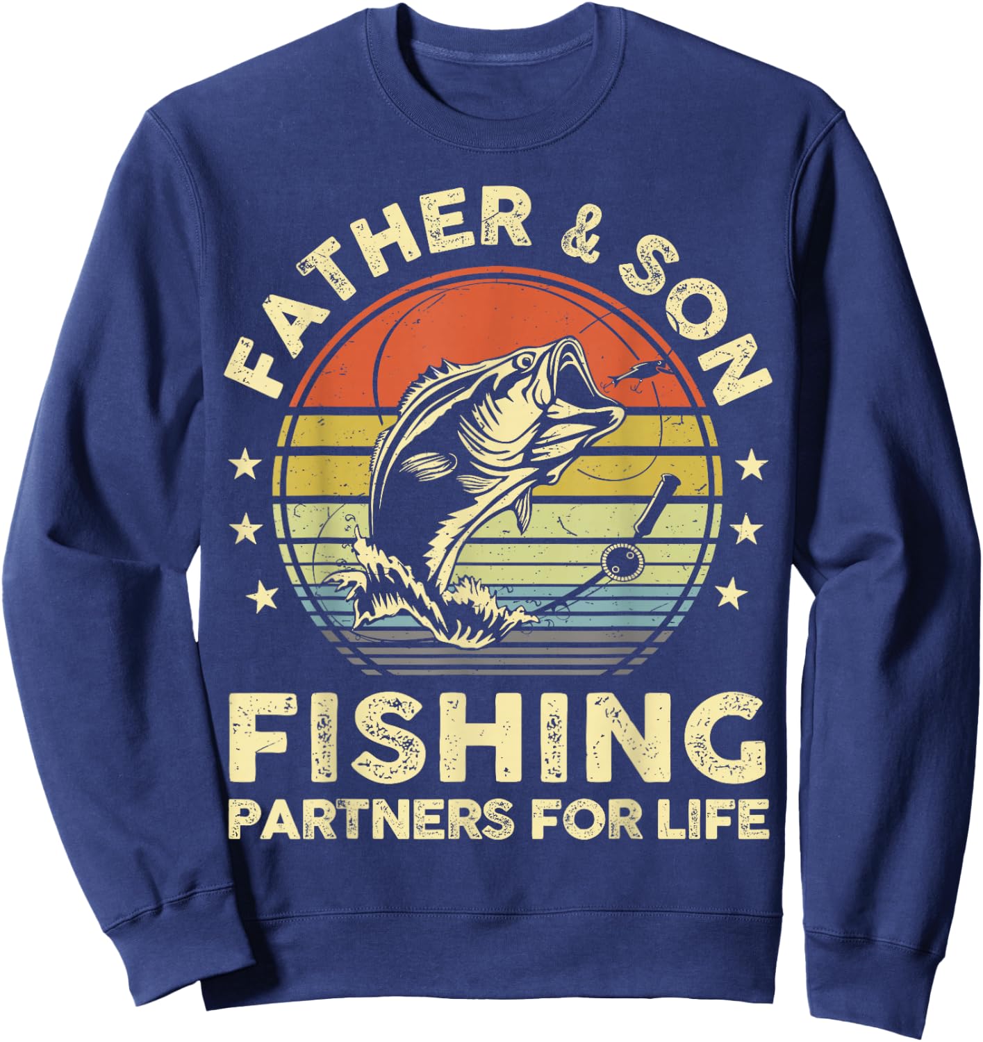 Father Son Matching Fishing Funny Bass Fish Dad Graphic Sweatshirt - Sweatshirt | Navy