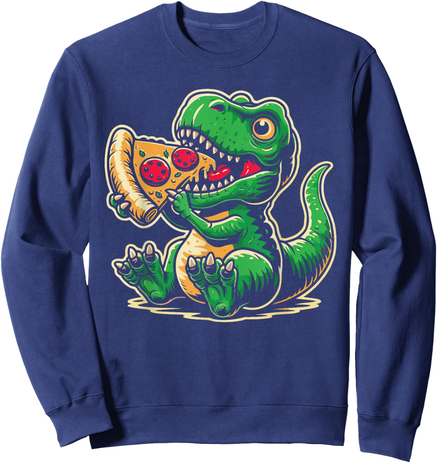 T-Rex Dinosaur Eating Pizza Funny Dino Lover Sweatshirt - Sweatshirt | Navy