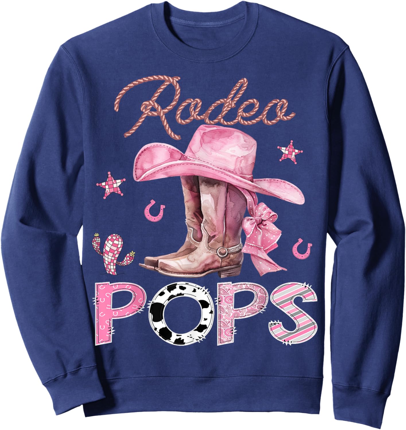 Rodeo Pops Pink Boots Coquette CowGirl Birthday Party Sweatshirt - Sweatshirt | Navy