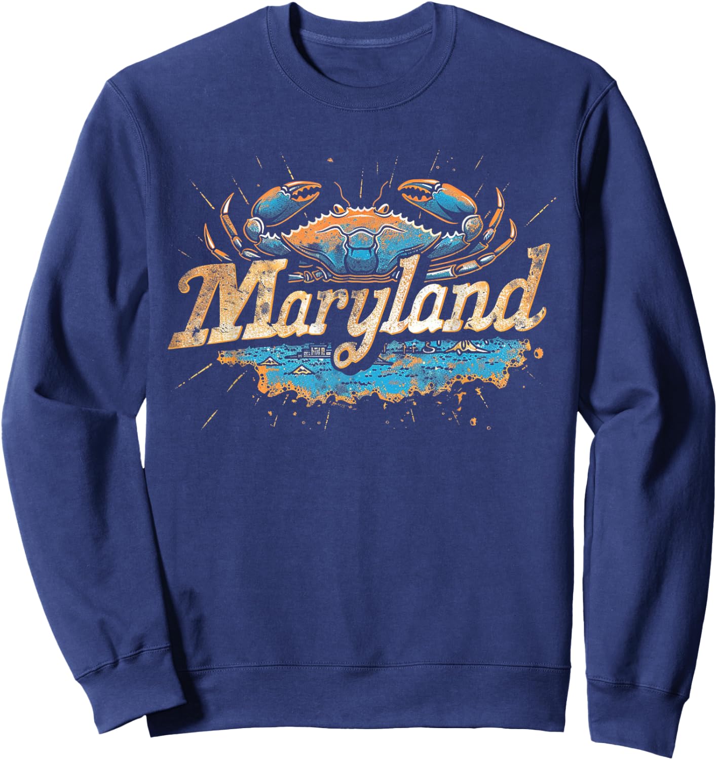 Maryland - Cool Funny Graphic Vintage Men Women Retro Crab Sweatshirt - Sweatshirt | Navy