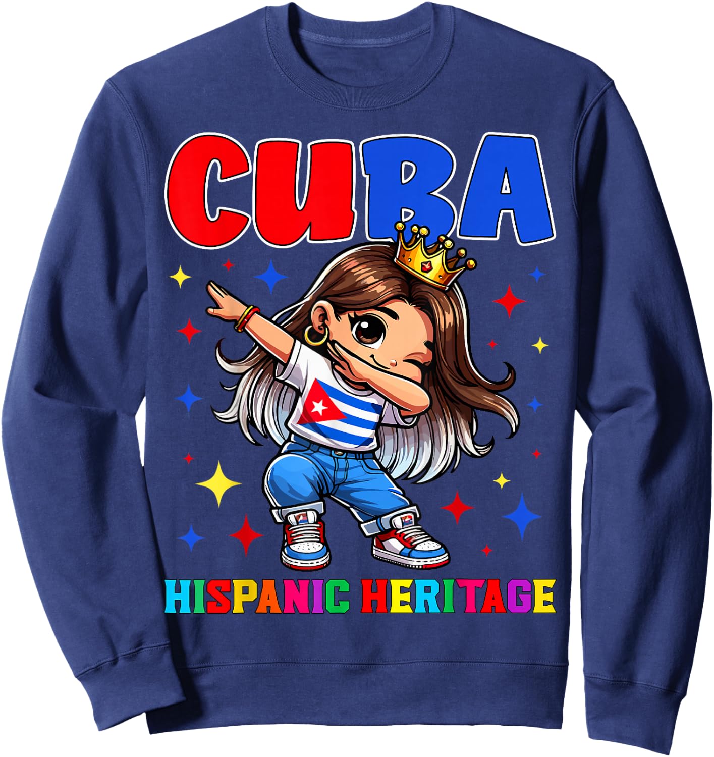 Cuba Dabbing Girl Hispanic Heritage Celebration for Kids Sweatshirt - Sweatshirt | Navy