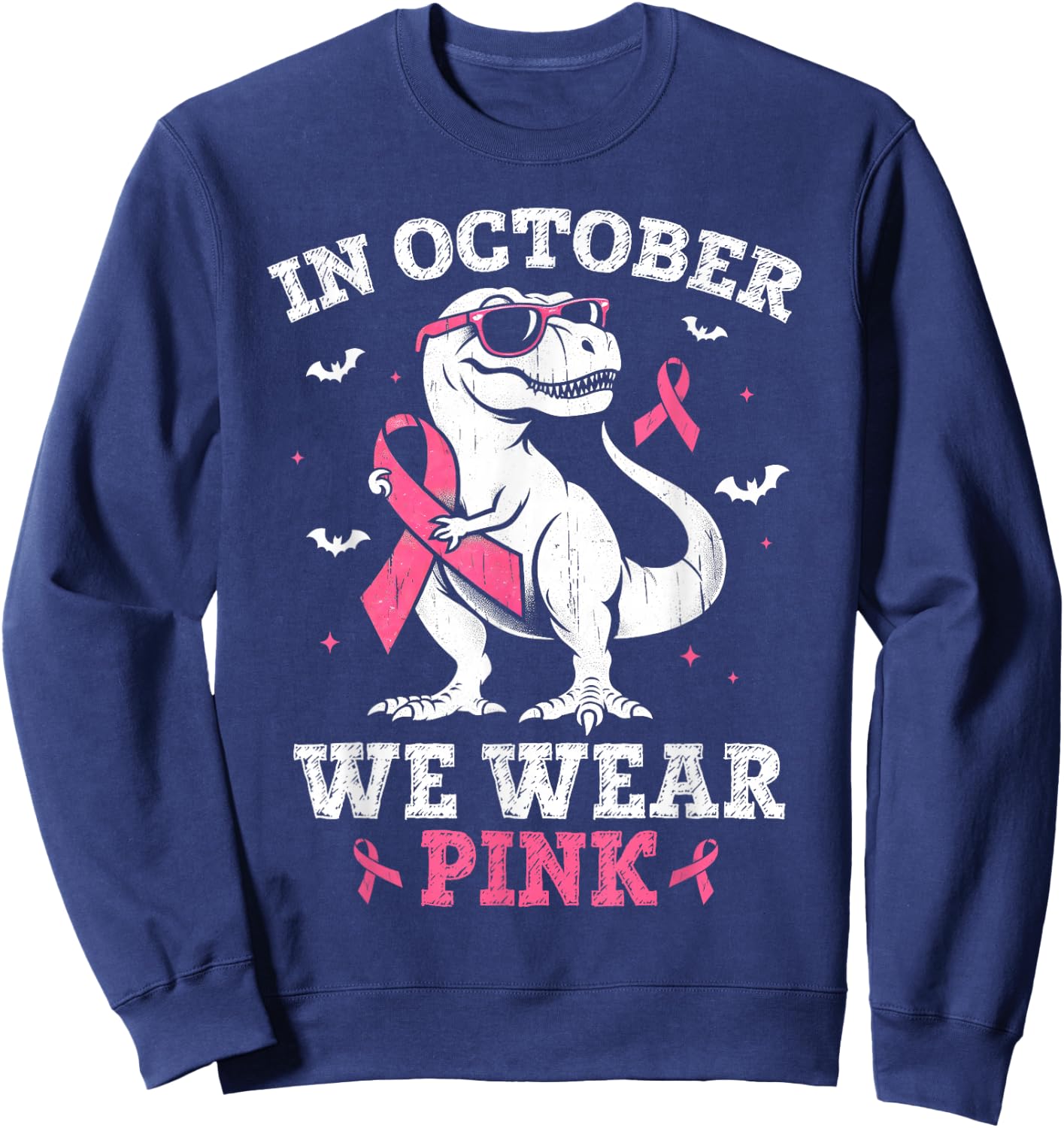 In October We Wear Pink Breast Cancer Dinosaur Boys Toddlers Sweatshirt - Sweatshirt | Navy