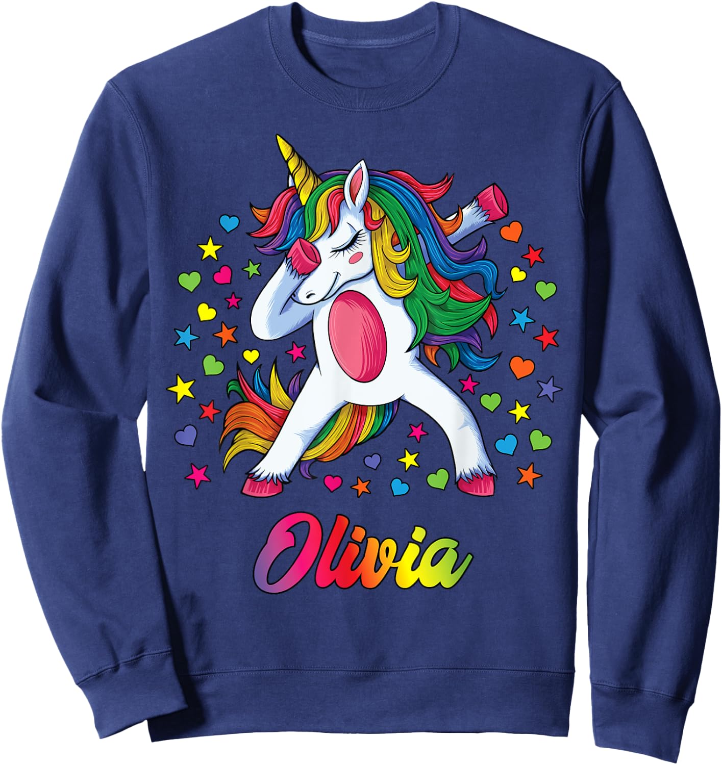 Olivia Dabbing Unicorn Rainbow Personalized Name Custom Sweatshirt - Sweatshirt | Navy