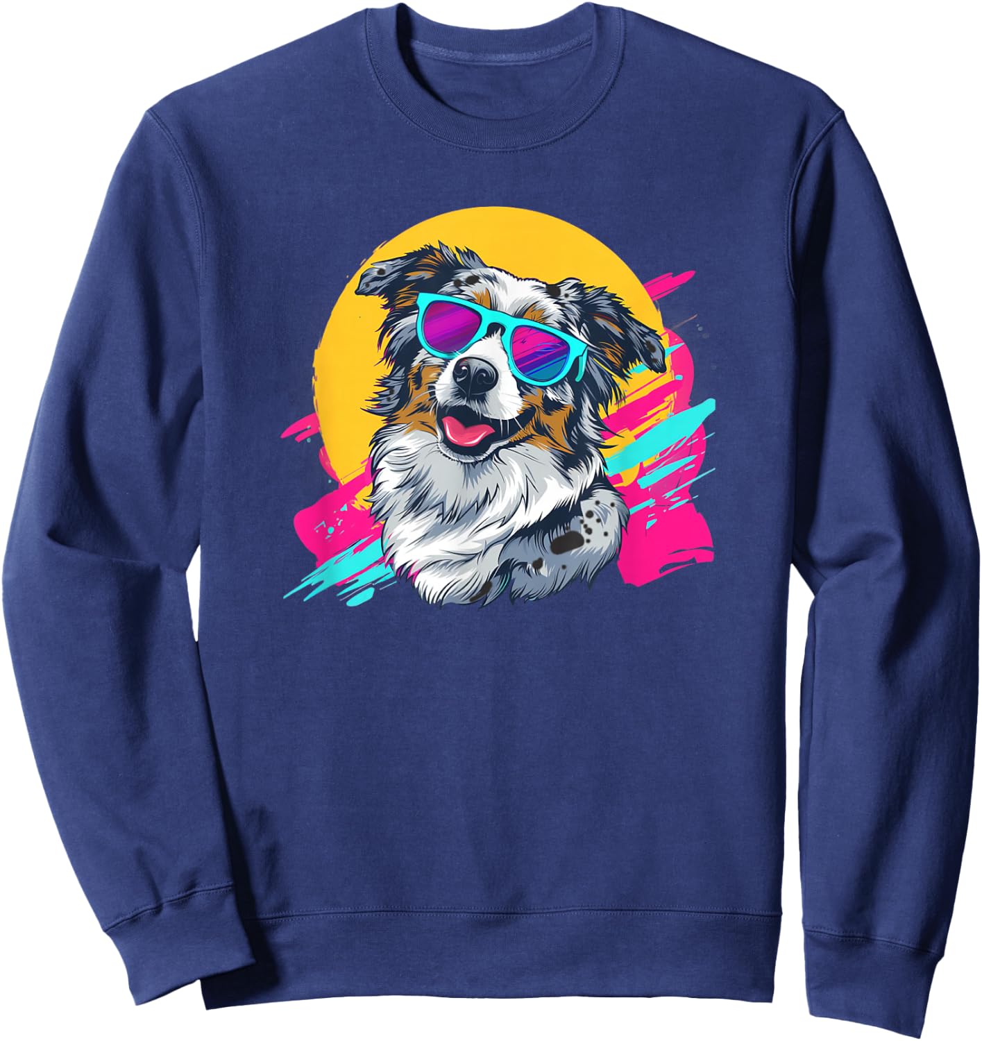 Funny Retro Vintage 80s Blue Merle Australian Shepherd Lover Sweatshirt - Sweatshirt | Navy