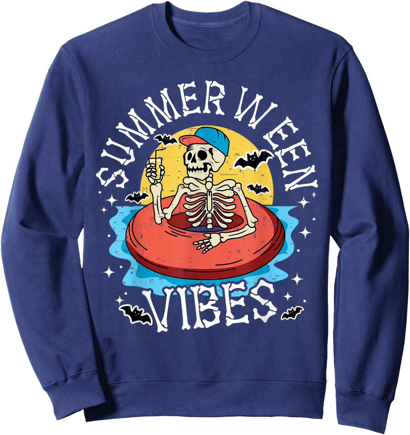 Summerween Vibes Skeleton Float Summer Halloween Women Kids Sweatshirt - Sweatshirt | Navy
