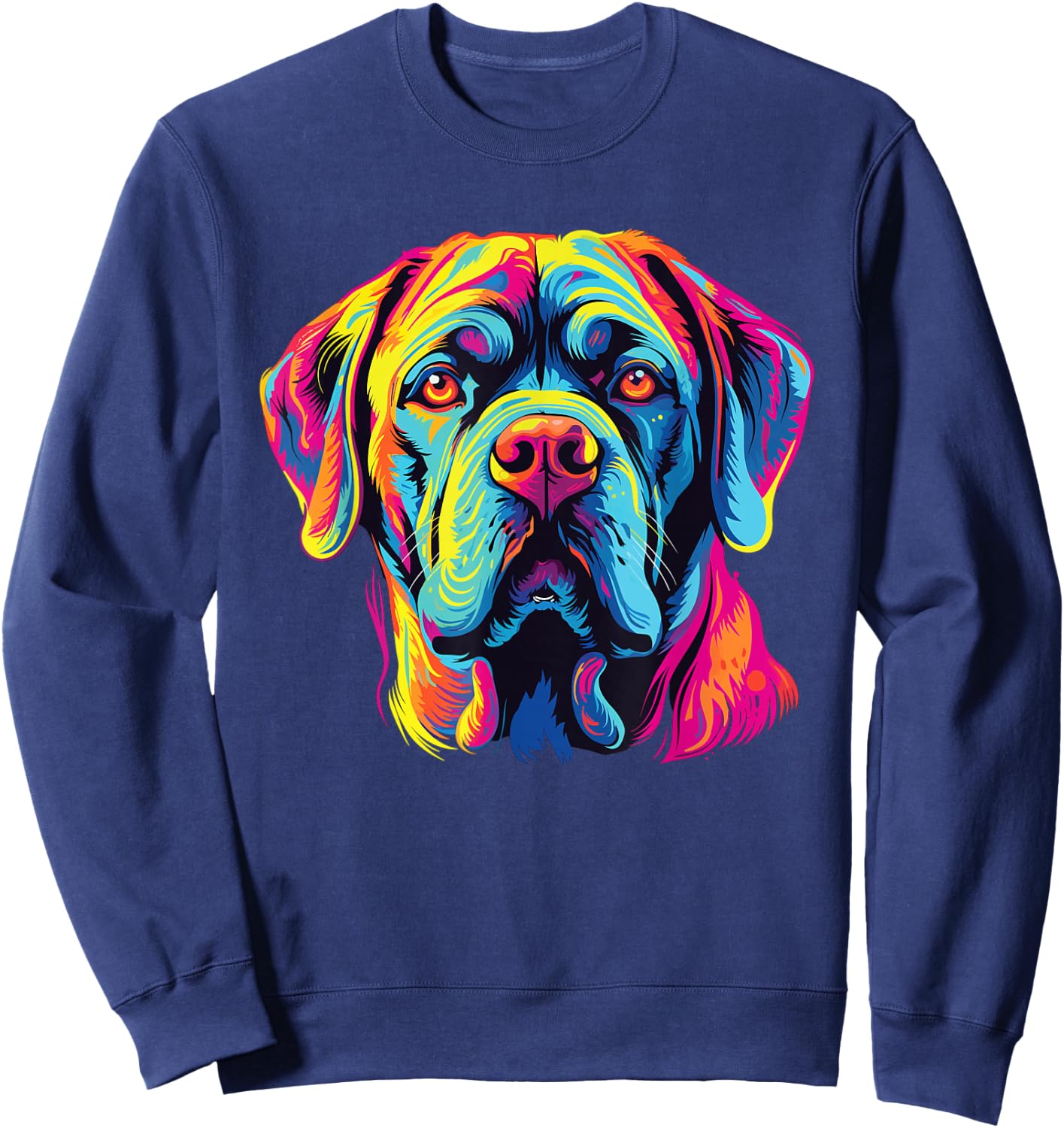 Retro Mastiff Dog -Adults Kids Multicolor Watercolor Artistic Modern Dog-Themed Small Sweatshirt - Sweatshirt | Navy