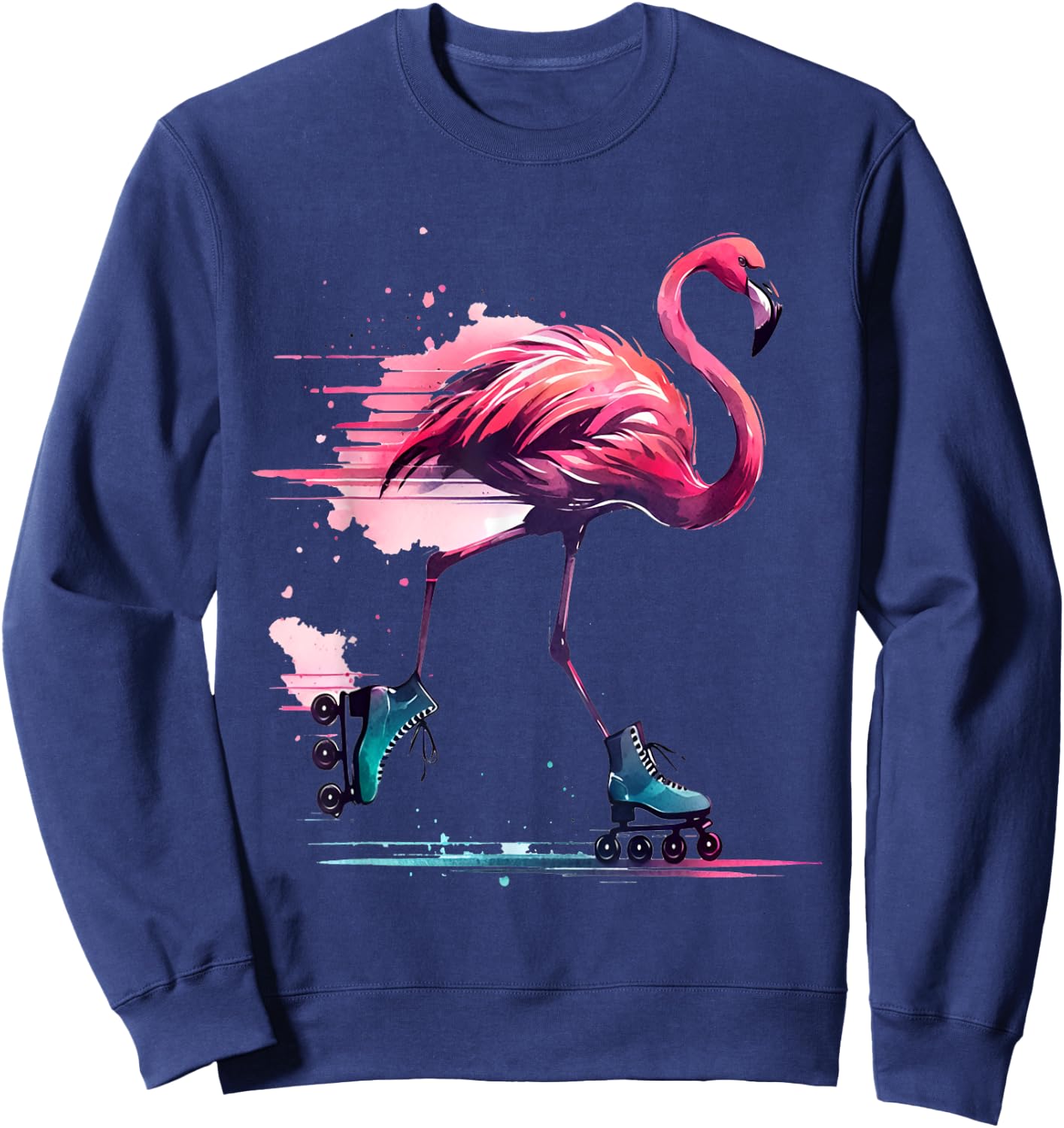 Funny Flamingo Roller Skating Cool Design Flamingo Sweatshirt - Sweatshirt | Navy