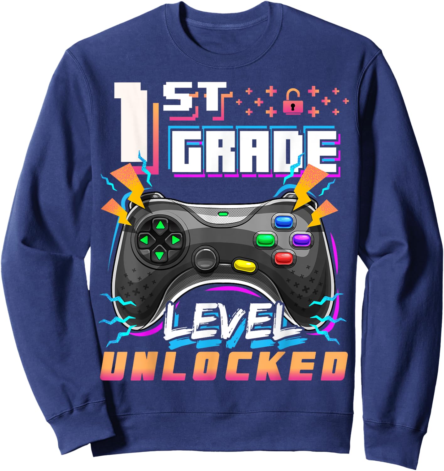 Back to School 1st Grade Boys Gamer First Day School Level Sweatshirt - Sweatshirt | Navy