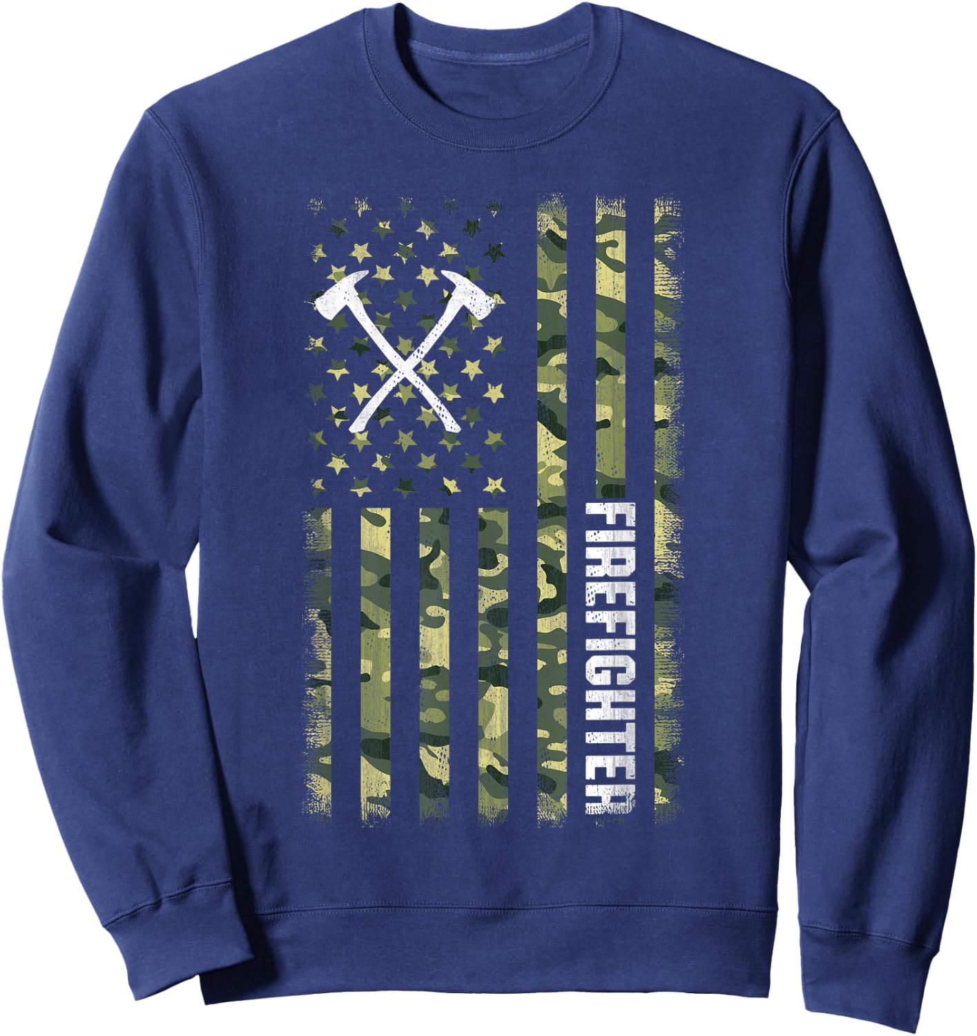 Camo American Flag USA Camouflage Patriotic Firefighter Sweatshirt - Sweatshirt | Navy