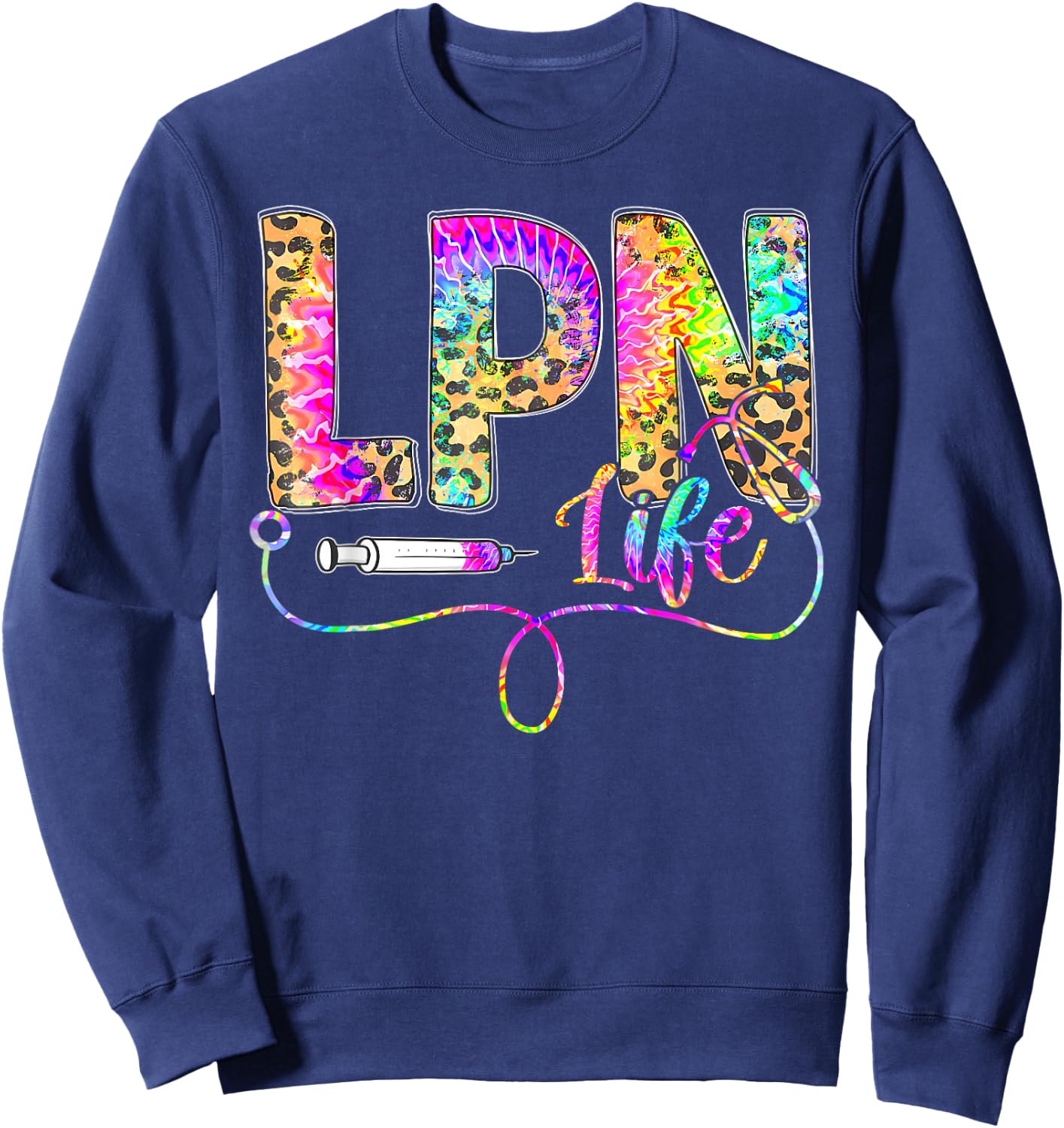 Leopard Tie Dye LPN Life Nurse Squad Nurse Women Sweatshirt - Sweatshirt | Navy