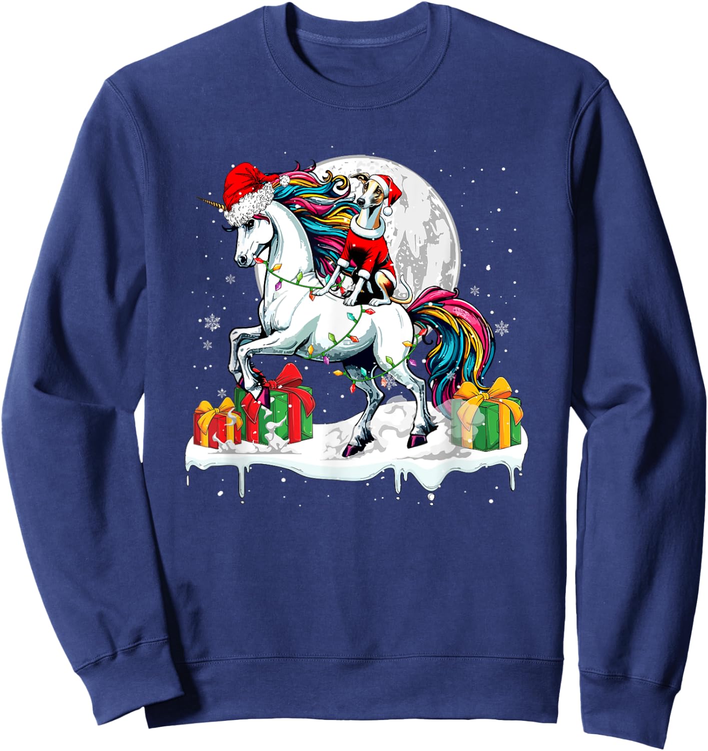 Santa Whippet Riding Unicorn Christmas Owner Kids Family Sweatshirt - Sweatshirt | Navy