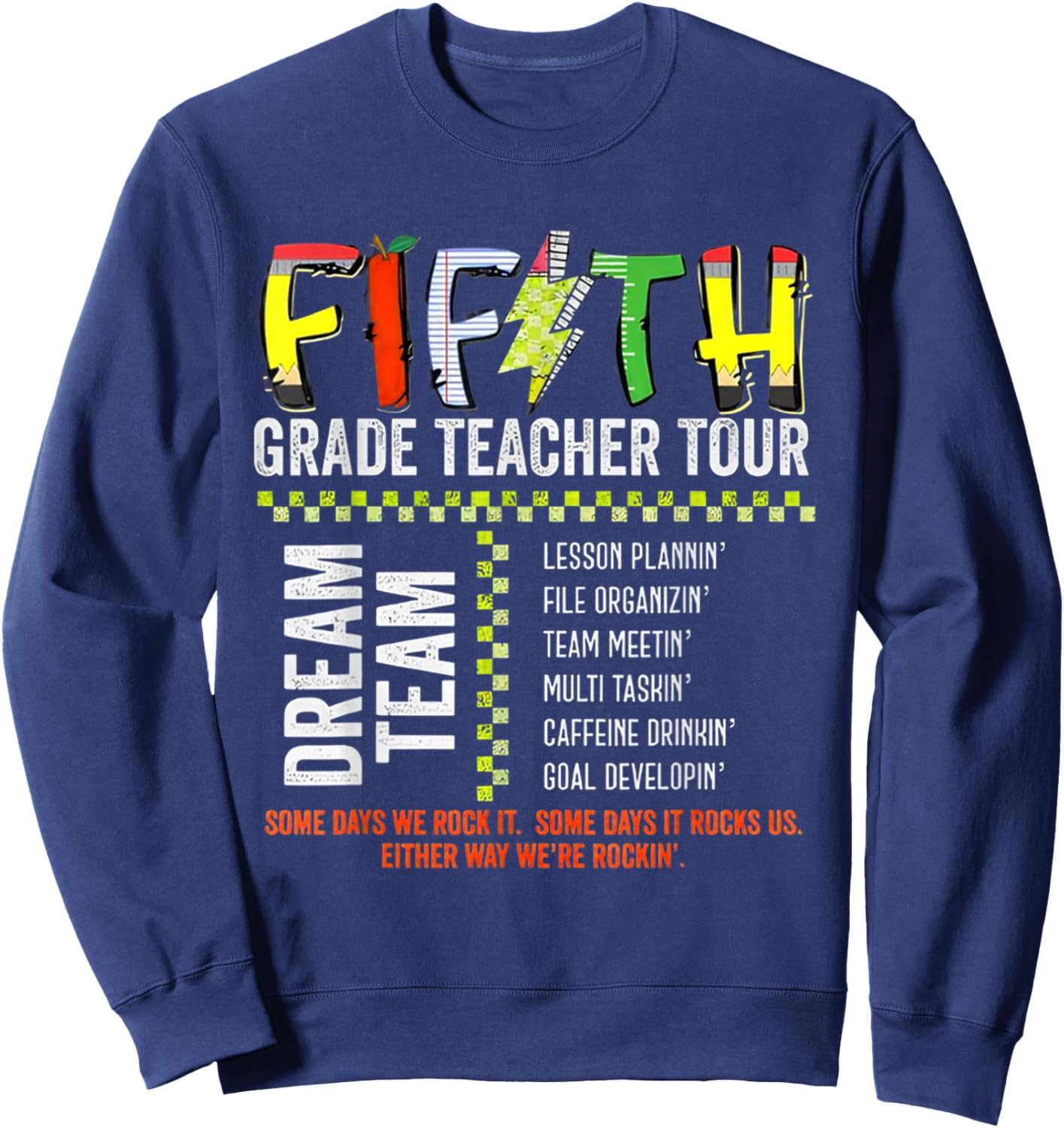 Fifth Grade Dream Team Rocks Back To School Teacher Tour Women Kids Sweatshirt - Sweatshirt | Navy
