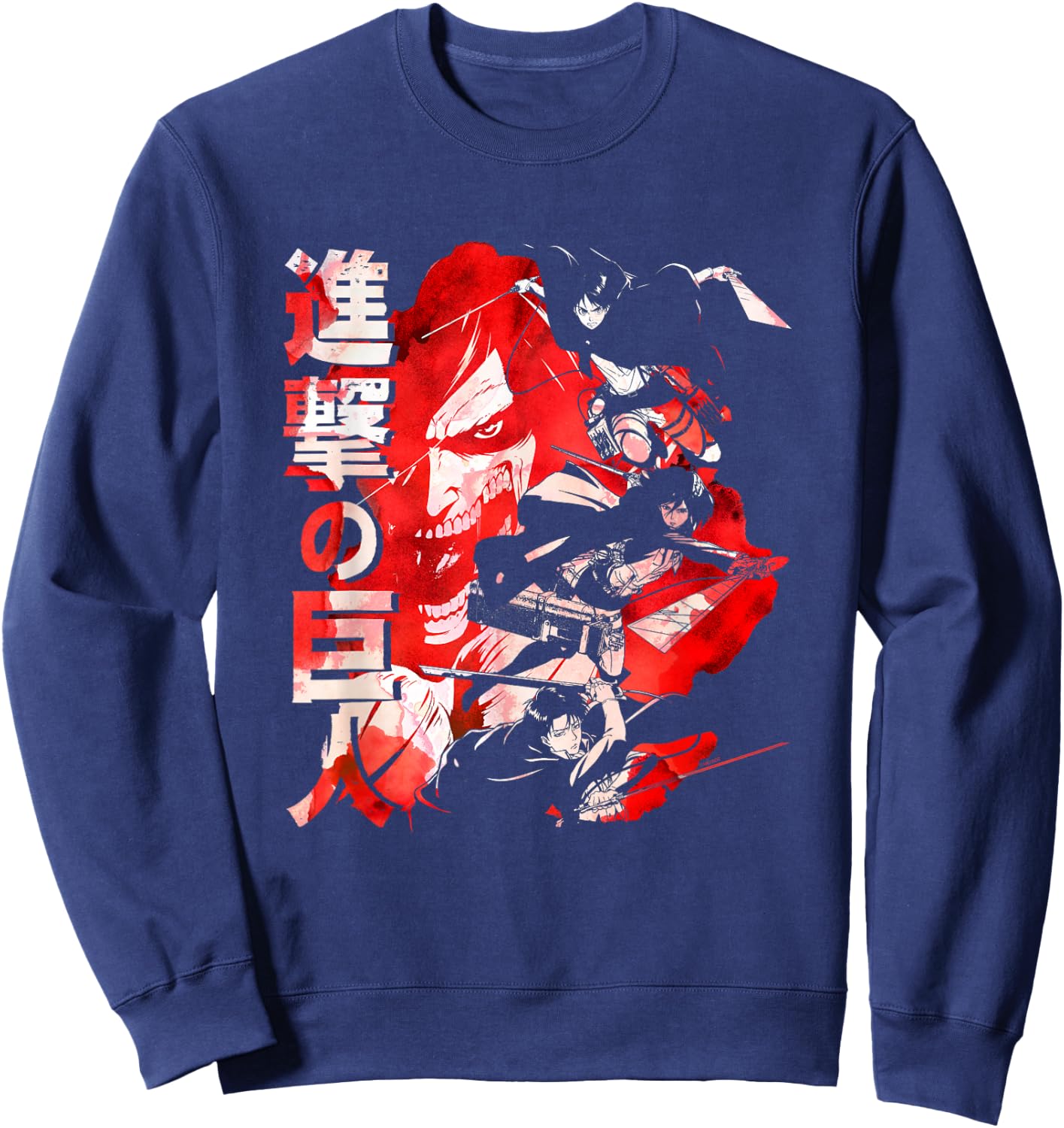 Attack on Titan Season 2 Watercolor Collage Anime Sweatshirt - Sweatshirt | Navy