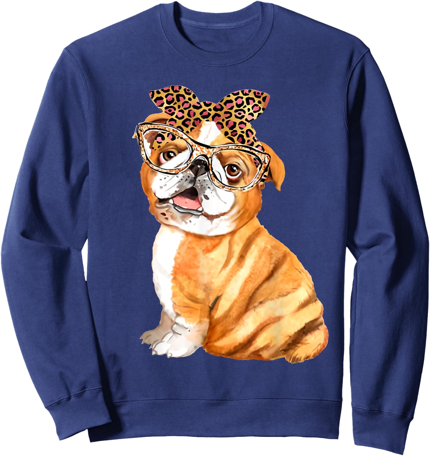English Bulldog, Dog Dad Mom Gifts, Nerdy Glasses Bulldog Men Women Girls Kids Sweatshirt - Sweatshirt | Navy